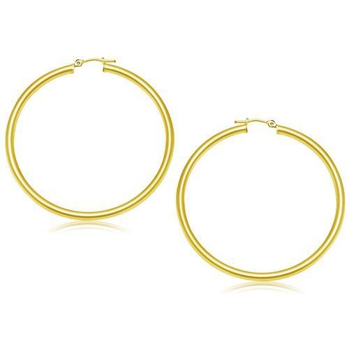 14K Yellow Gold Polished Hoop Earrings - 50mm Classic Round Hinged Earrings for Women, Perfect for Everyday Wear, Parties & Special Occasions