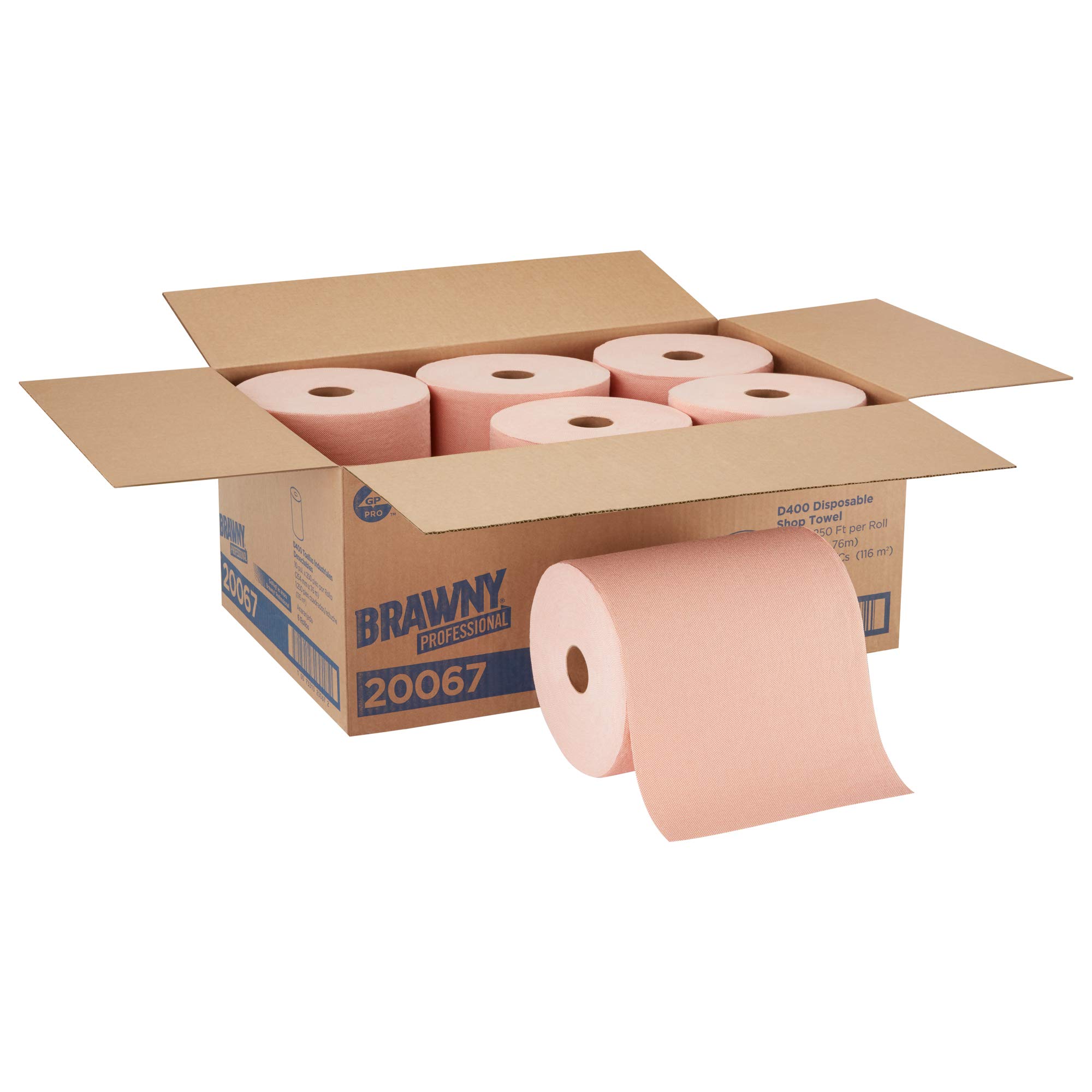 Brawny Professional D400 Disposable Shop Towel Refill | Heavy-Duty Industrial Cleaning Wipes | 250 Feet Per Roll, 6 Rolls/Case | Ideal for Garages, Workshops & Automotive Cleaning