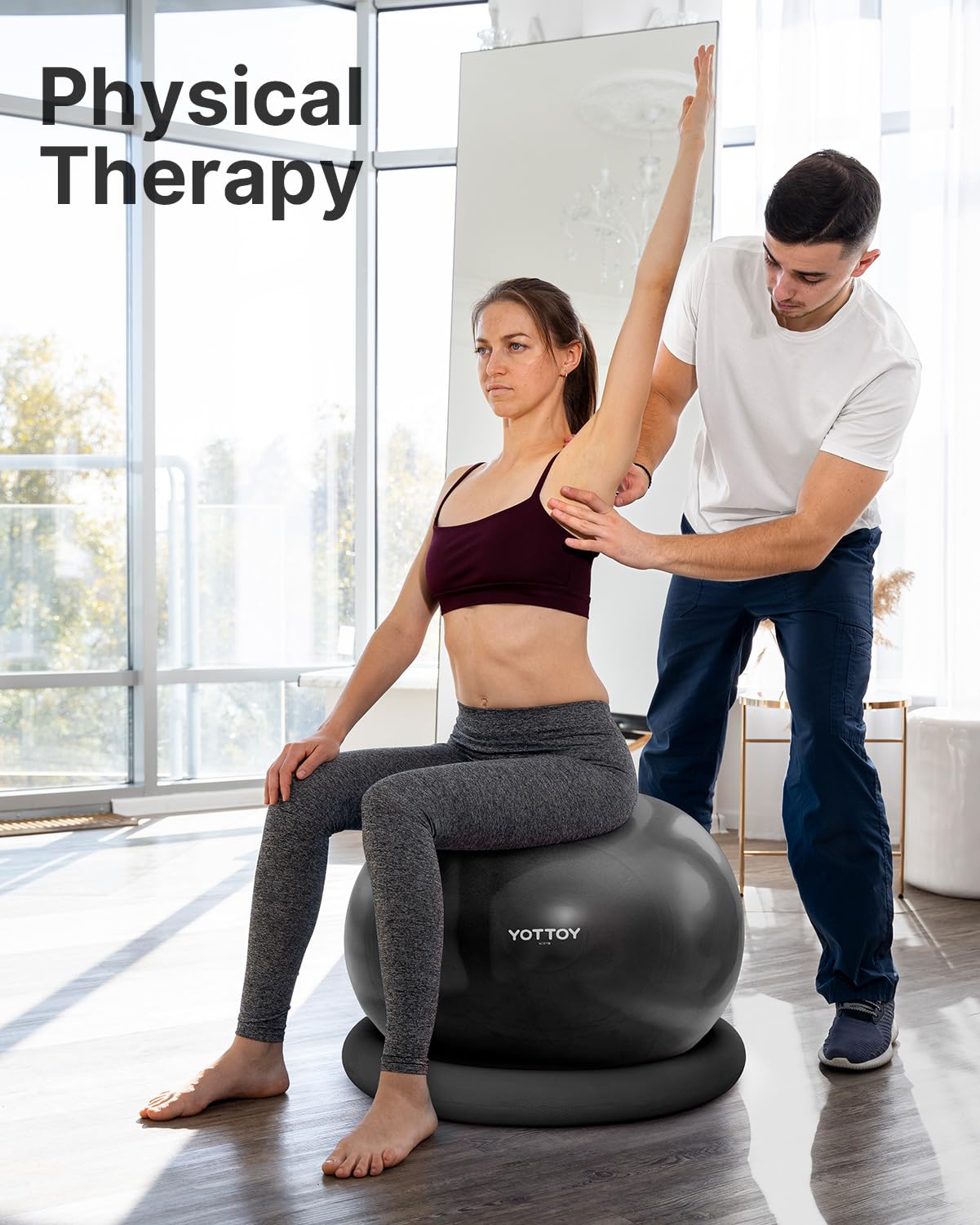 YOTTOY Exercise Ball Chair with Base - Yoga Stability Ball Chair for Home & Office Desk, Fitness Ball Seat with Pump (Black, 23-26 inches/58-65cm) - Perfect for Ergonomic Sitting, Yoga & Workout at Home or Office