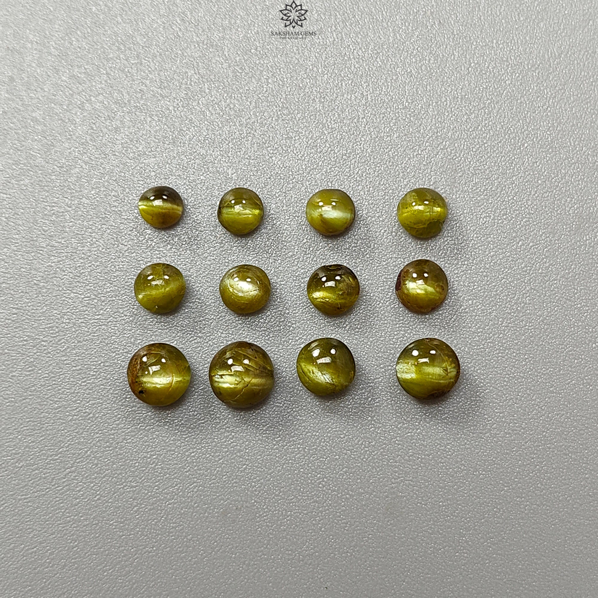 Natural Chrysoberyl Cat's Eye Gemstone Cabochons - Untreated, Unheated Round Shape (12pcs/13pcs Lots) - June Birthstone for Jewelry Making - Perfect for Rings, Pendants & Healing Crystal Collections
