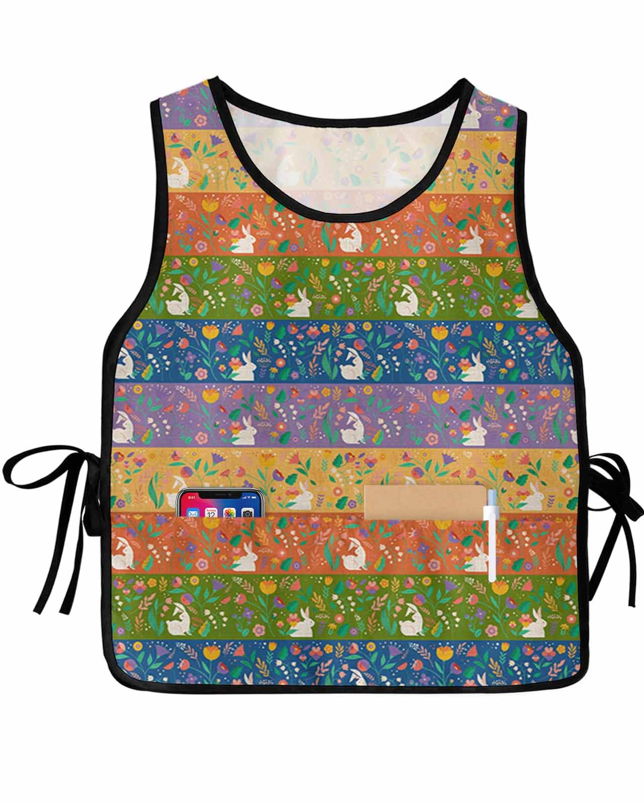 Colorful Easter Cobbler Aprons with 2 Pockets - Bunny & Floral Design for Cooking, Baking, and Easter Decorations - Perfect for Holiday Parties, DIY Crafts, and Spring Celebrations