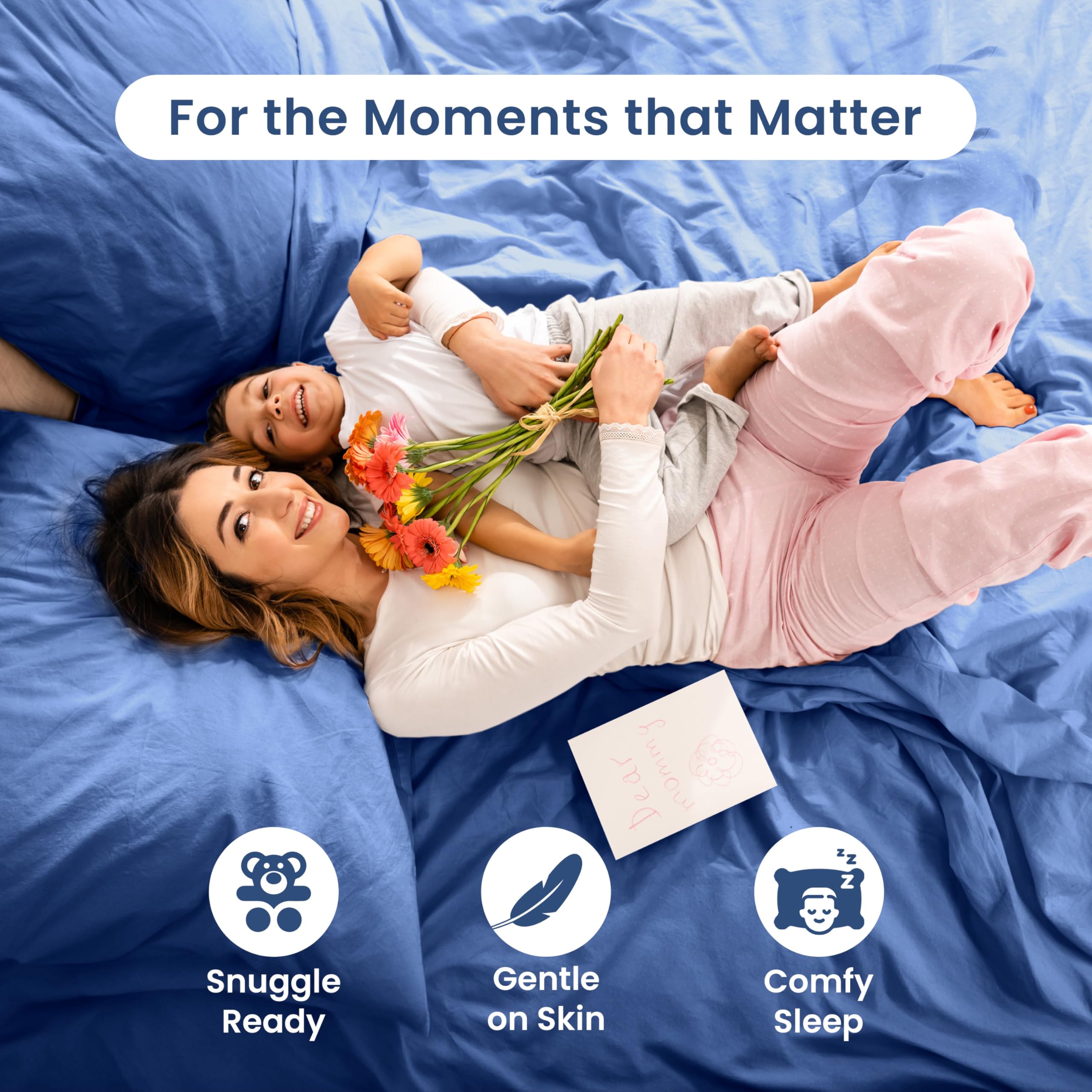 3 Piece Twin Sheets Set - Soft Breathable Brushed Cotton Blend Bedding | Wrinkle Resistant & Durable Twin Size Fitted Sheet, Flat Sheet & Pillowcase | Perfect for Kids Rooms, Guest Beds & Dorm Rooms | Lightweight Easy Care Comfortable Sheets in Blue