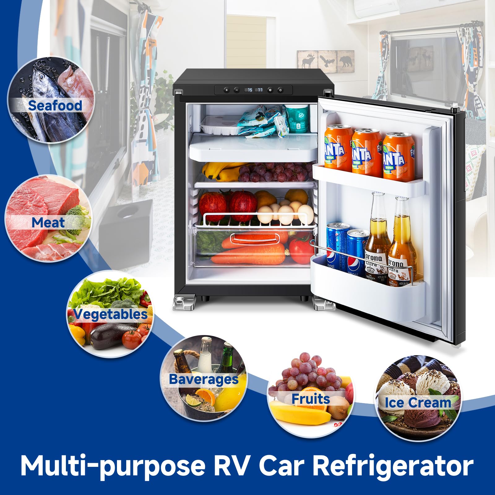 Upgraded 12V/24V DC RV Refrigerator - 45L (1.6 cu.ft) Portable Fridge Freezer with APP Control & Lock, Temperature Range -4°F to 46°F for Truck, RV, Camping, Travel - Perfect for Road Trips, Outdoor Adventures & Mobile Living
