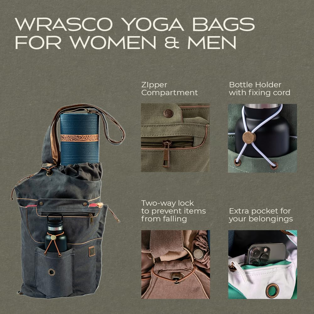 Premium Large Yoga Mat Bag - Durable Canvas Yoga Carrier with Pockets for Accessories, Adjustable Backpack Strap - Perfect for Yoga, Pilates, Gym & Travel
