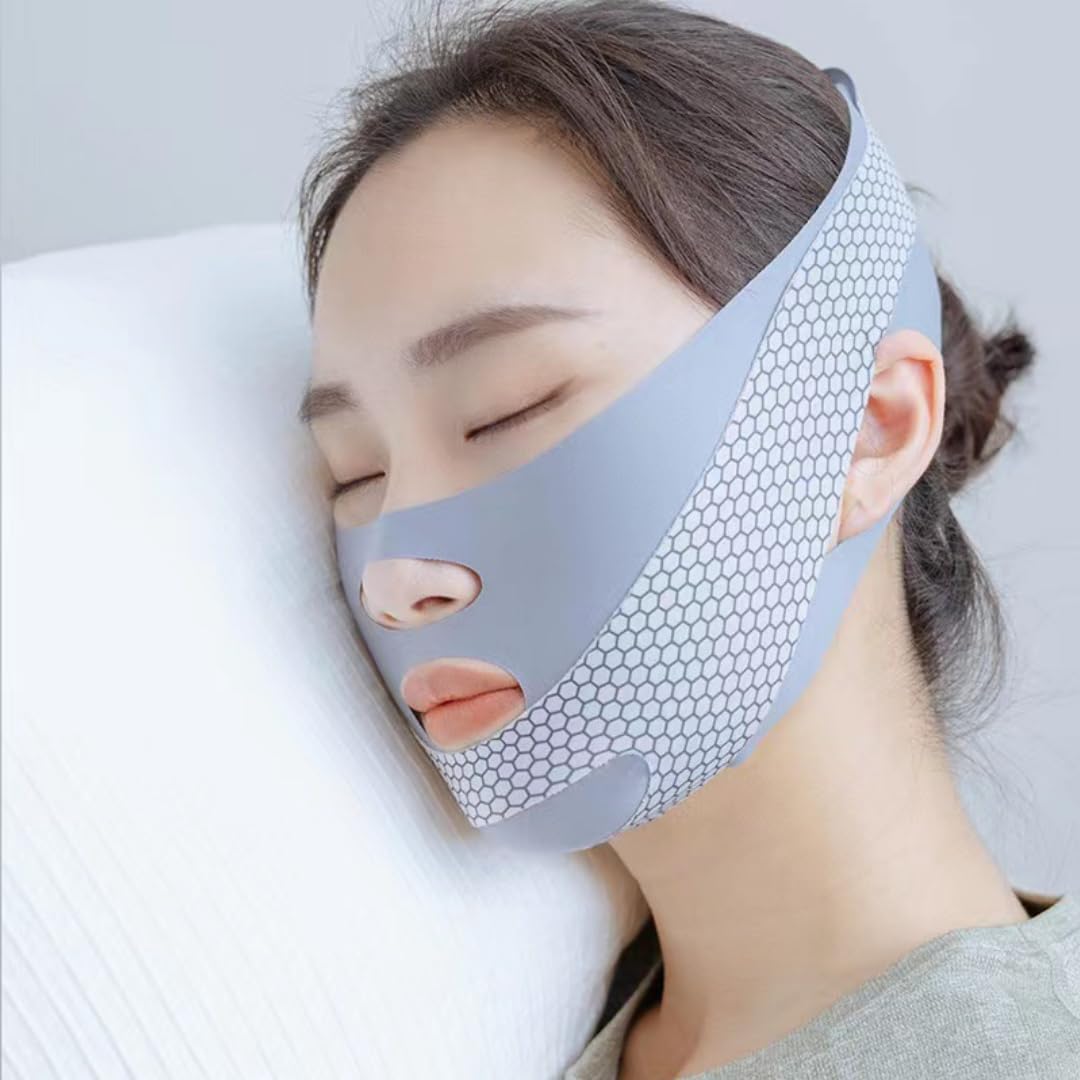 Anti-Wrinkle Face Slimming Mask - Breathable V-Line Lifting Bandage for Chin & Jawline, Wrinkle Reducer & Face Shaper for Defined V-Shape (Grey) | Perfect for Home Spa, Self-Care & Instant Face Contouring