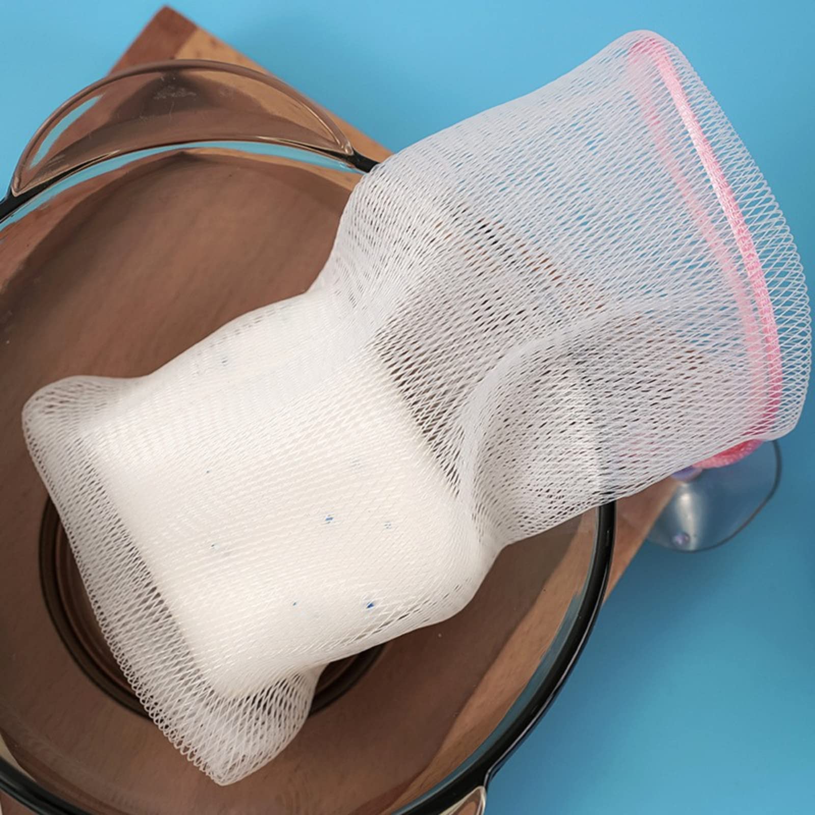 100PCS Exfoliating Mesh Soap Pouches - Reusable Bubble Foaming Net Soap Bags with Drawstring & Suction Cup - Soap Savers for Shower, Bath, Travel & Gym - Gentle Exfoliation & Lather Booster