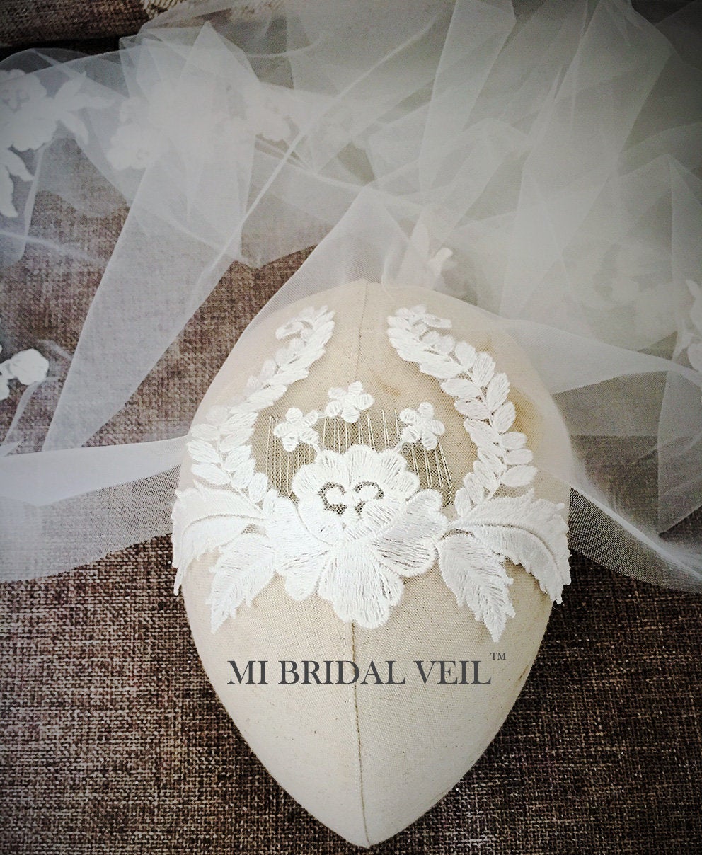 Elegant Mantilla Lace Veil - Vintage Style Bridal Cap Veil with Boho Floral Lace in Chapel Length | Perfect for Weddings, Church Ceremonies & Boho Bridal Looks
