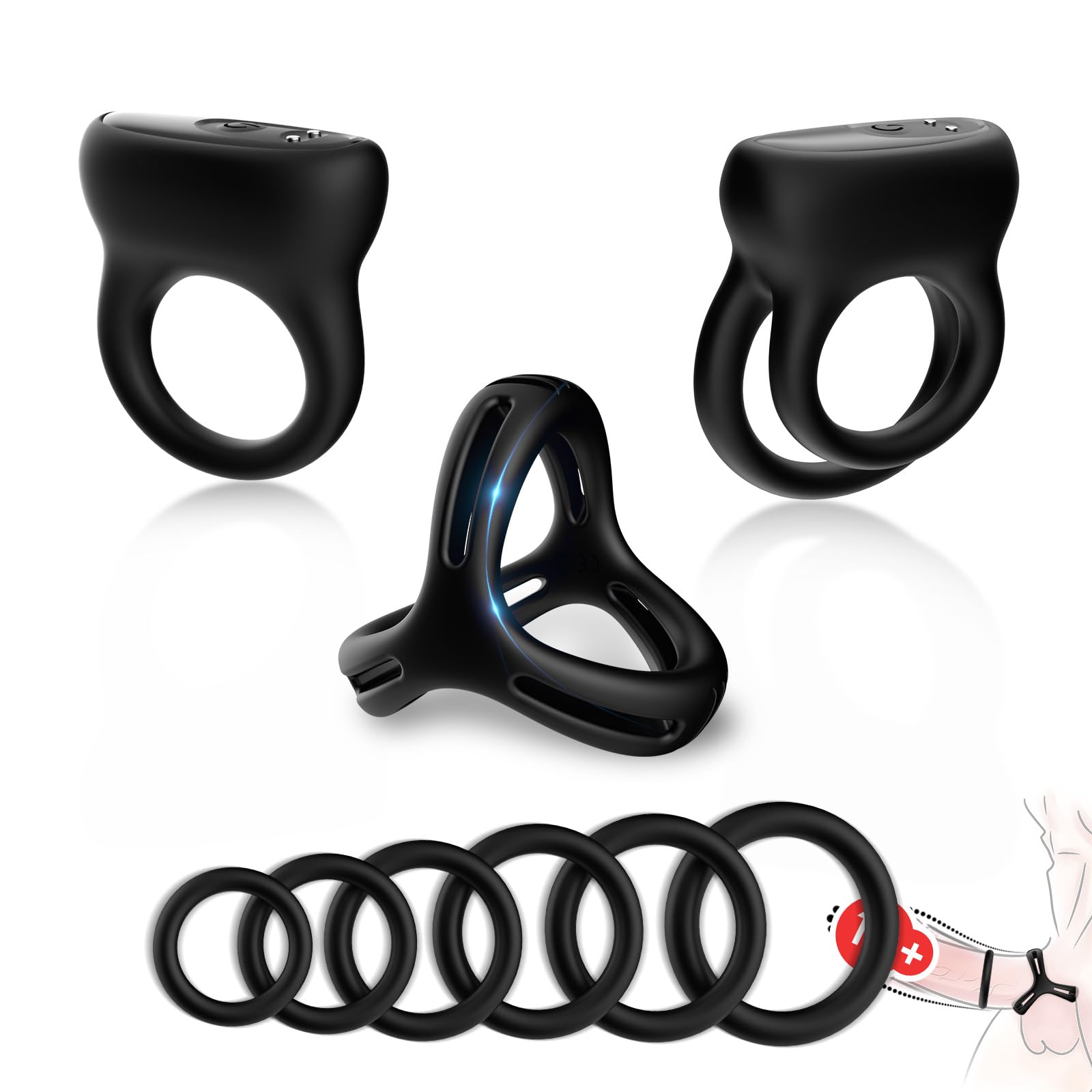 **Silicone Vibrating Cock Ring - Adjustable Penis Ring for Men, Enhances Erection & Lasts Longer | Strong Vibrations for Pleasure | Waterproof & Rechargeable Adult Sex Toy for Couples & Solo Play**    *(Use for enhanced pleasure, longer-lasting erections, and intense orgasms during solo play or couples' intimacy.)*