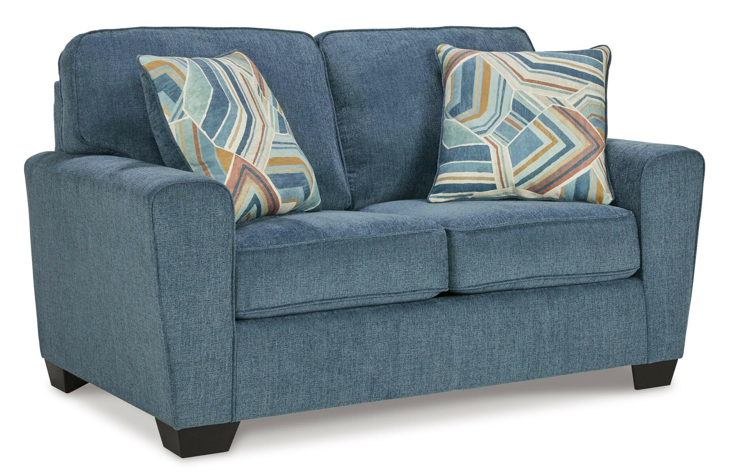 Cashton Blue Loveseat Sofa - Modern Two-Seater Couch for Living Room, Small Spaces & Apartments - Comfortable Upholstered Furniture for Relaxing & Entertaining