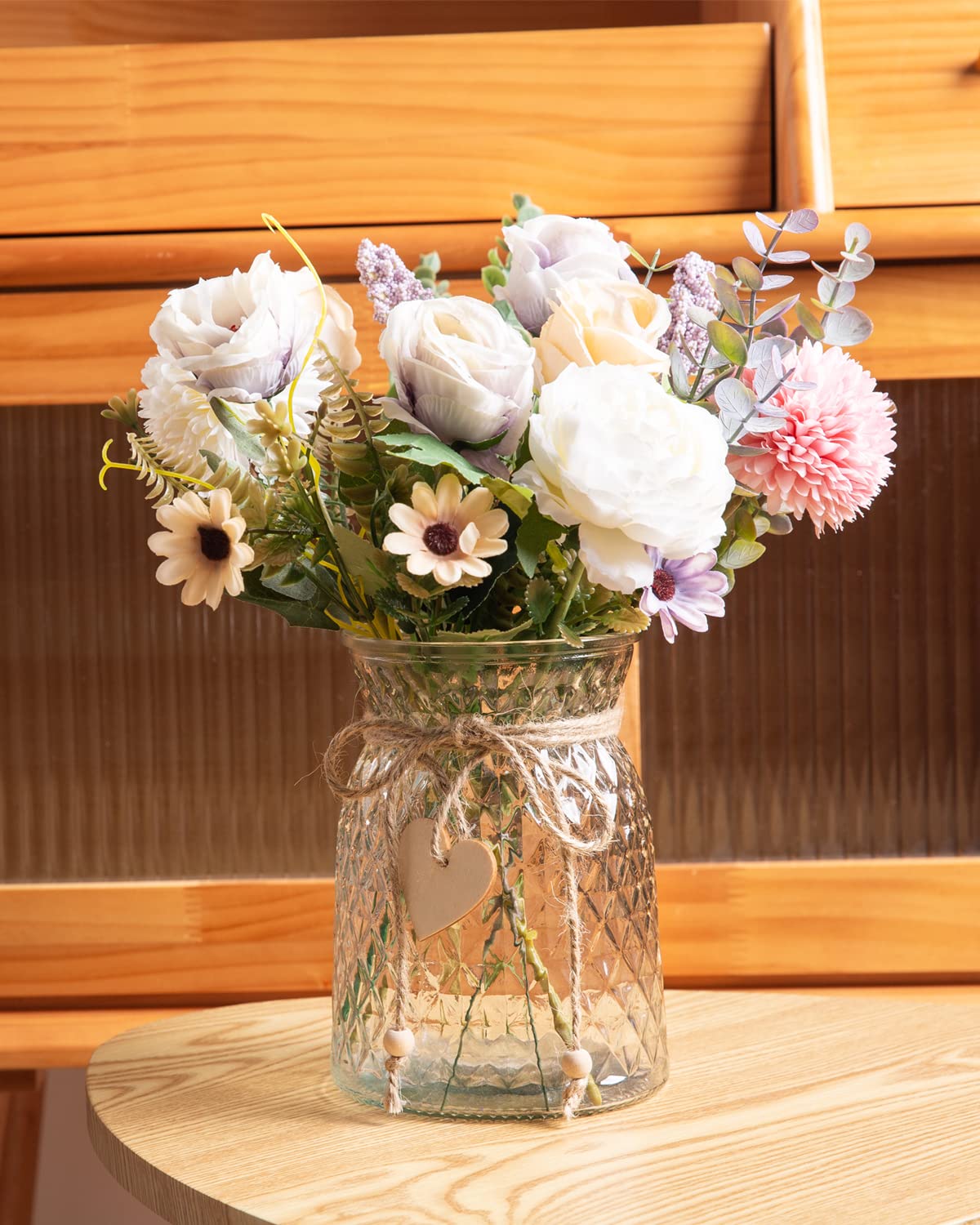 Silk Peony Flowers in Vase - Home Decor for Living Room & Coffee Table