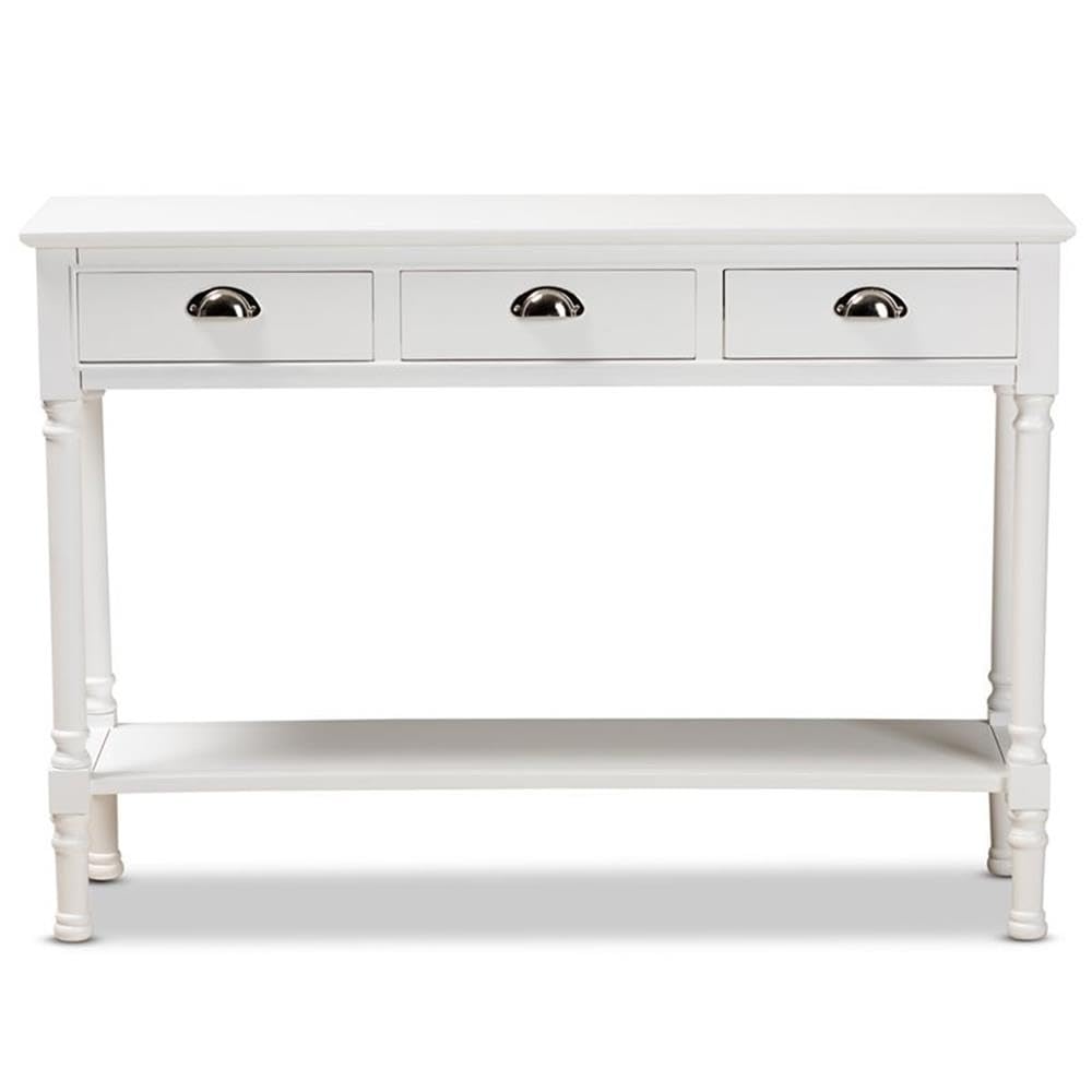 BOWERY HILL White Finished Wood 3-Drawer Entryway Console Table - Modern Hallway Entry Table with Storage for Small Spaces | Perfect for Foyer, Living Room & Apartment Decor