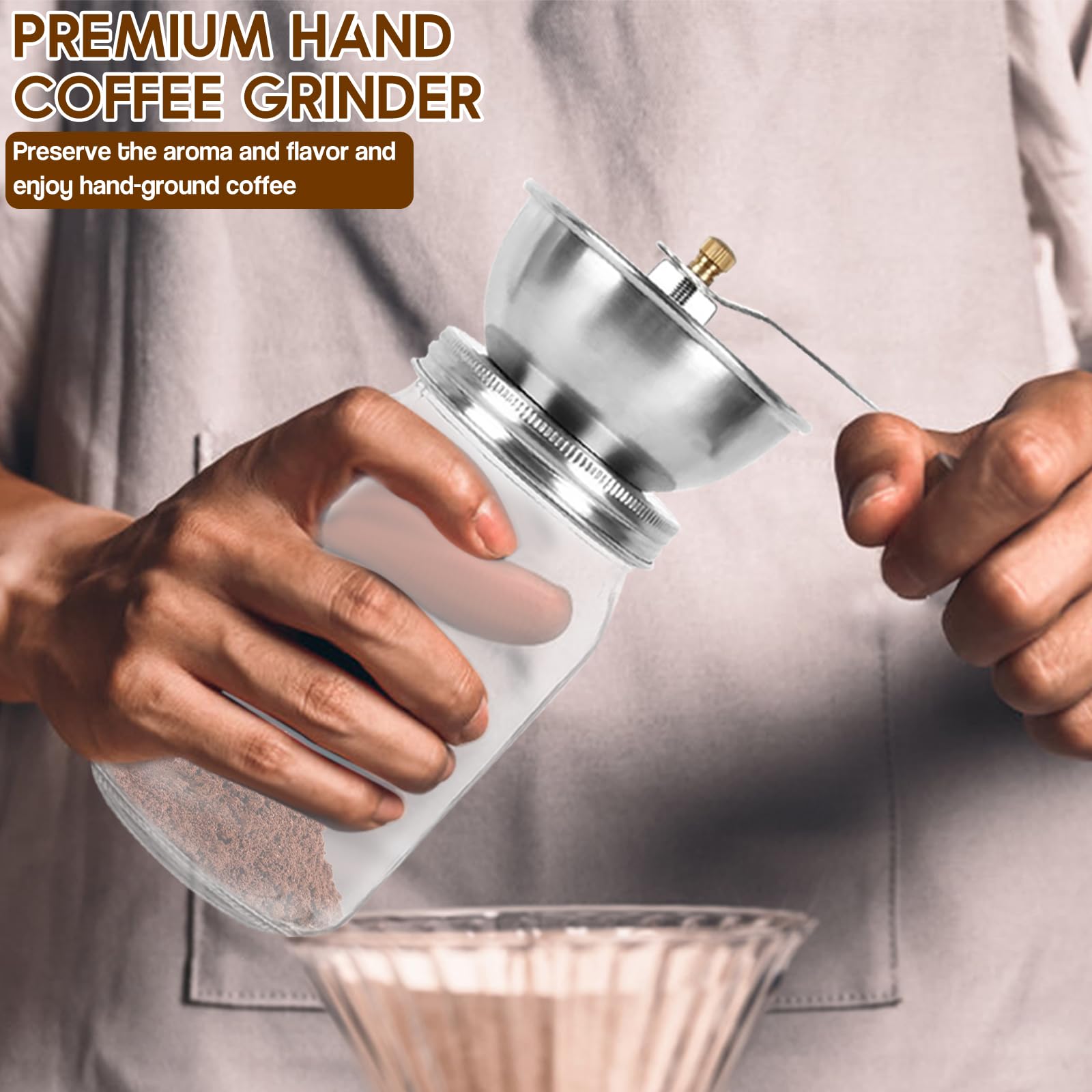 Premium Manual Coffee Grinder for Mason Jars - Stainless Steel Crank Handle & Detachable Lid - Compatible with Regular & Wide Mouth Jars (70mm) - Perfect for Camping, Travel & Home Brewing