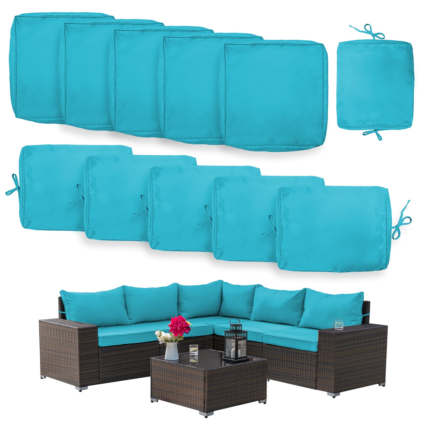11-Piece Outdoor Cushion Covers Set - Waterproof Patio Furniture Replacement Slipcovers for Sofa, Seat & Back Pillows (Blue) - Perfect for Garden, Deck, Poolside & Patio Furniture Protection