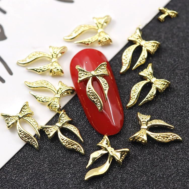20Pcs 3D Gold Bow Knot Nail Charms with Rhinestones - Valentine's Day Nail Art Decorations for Acrylic Nails, DIY Manicure Supplies - Perfect for Bridal, Party, and Holiday Nail Designs