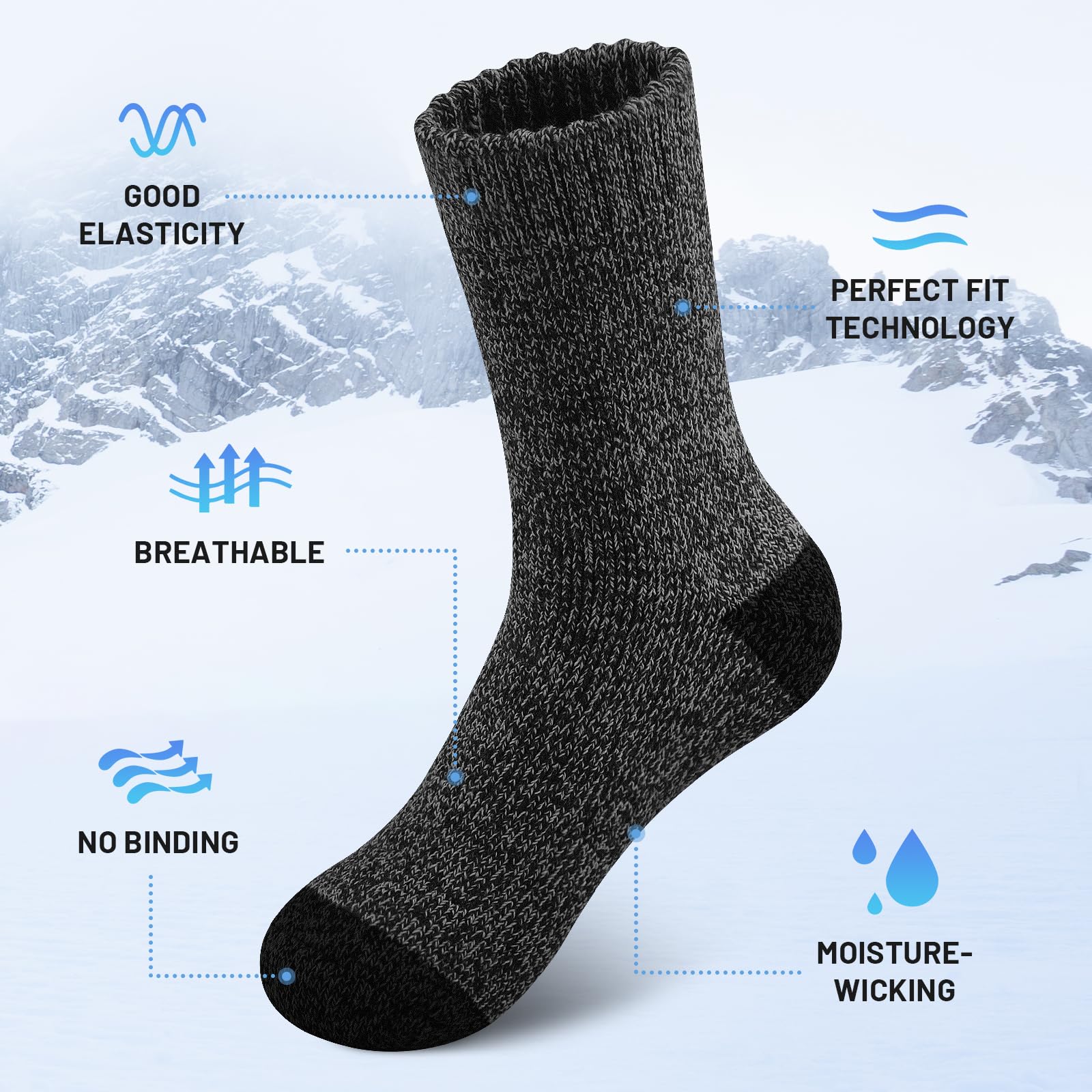 SIMIYA 5 Pairs Merino Wool Socks for Men - Super Thick Thermal Hiking Socks for Winter, Cold Weather - Perfect for Outdoor Activities, Camping, and Snow Sports