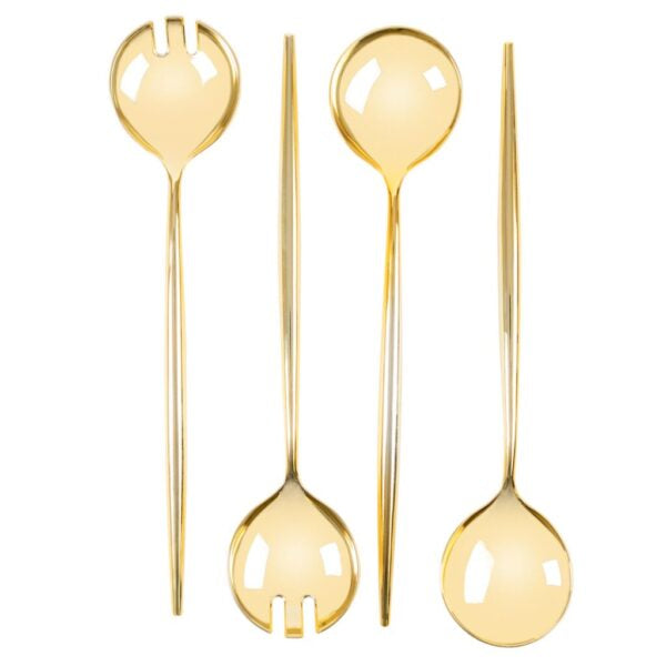 Gold Serving Spoon & Spork Set - 4 Pack Utensils for Parties, Picnics, Camping & Outdoor Dining - Elegant Novelty Cutlery Collection