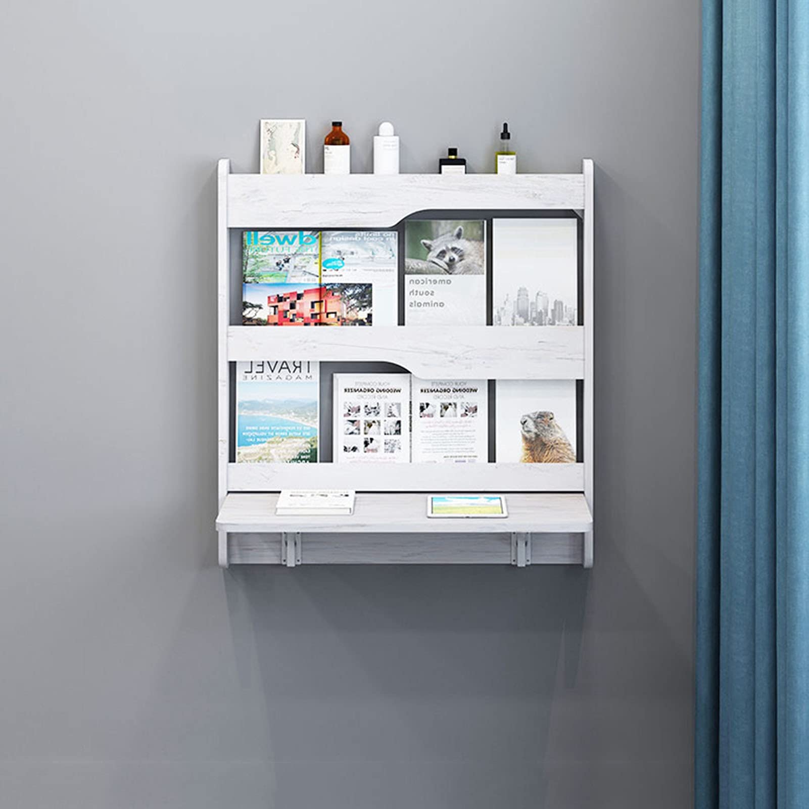 Foldable Wall Mounted Computer Desk - 3-Tier White Hanging Workstation, Space-Saving Narrow Design (640x900x600mm) - Perfect for Small Apartments, Home Offices & Dorm Rooms