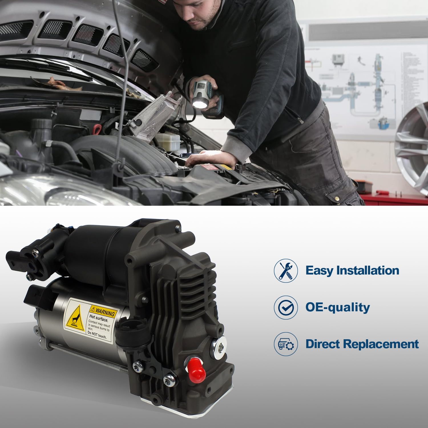 Mercedes Benz W164 X164 Air Suspension Compressor Pump Replacement for 2006-2012 GL320 GL350 GL450 GL550 ML320 ML350 ML450 ML500 ML550 ML63 AMG - Compatible with OEM 1643200004 1643200304 - Perfect for Off-Roading, Towing & Smooth Ride Comfort