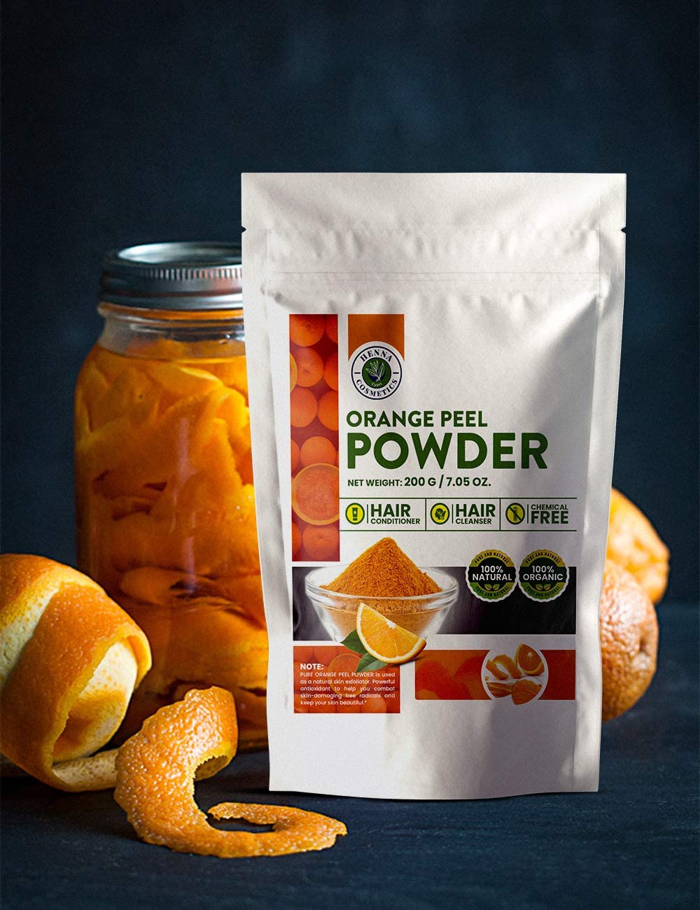 Organic Orange Peel Powder for Hair & Skin Care - 200g (7.05oz) Vitamin C Face Mask | Brightening & Exfoliating Treatment for Glowing Skin | DIY Beauty & Spa Day Essential