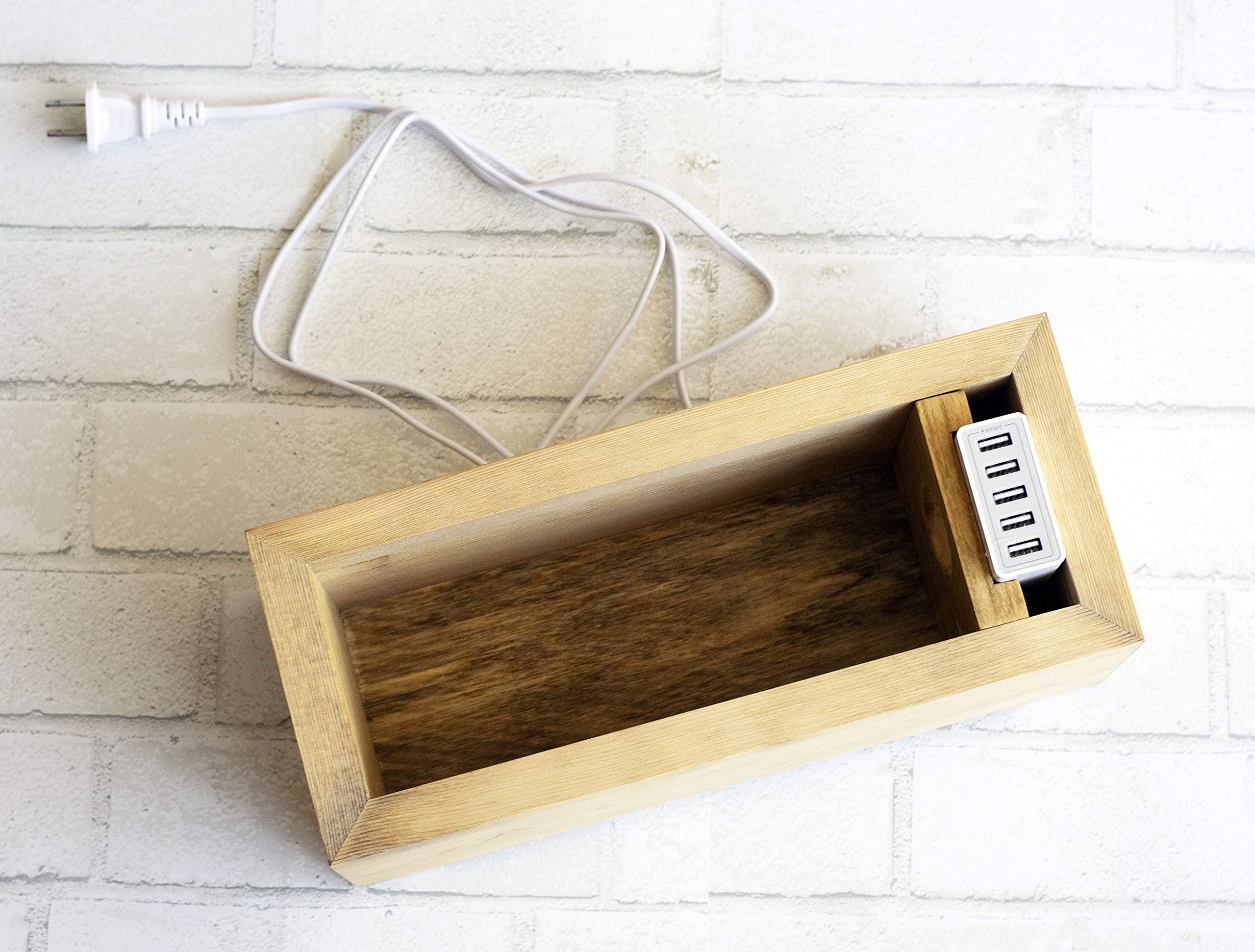 Unplug Box Rustic Wood Planter - Personalized Family Cell Phone Holder with Optional Charging Station | Home & Office Organization | Perfect for Living Room, Kitchen, or Bedroom Decor