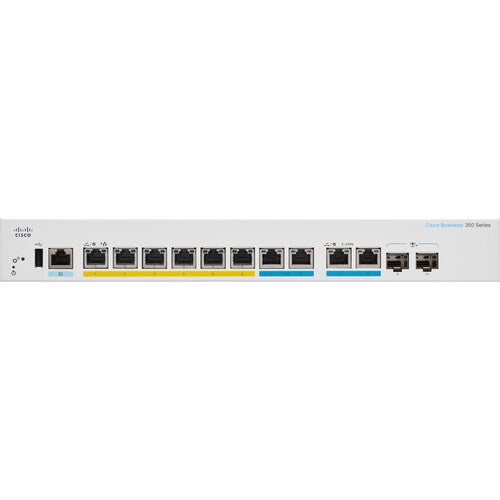 Cisco CBS350 8-Port Multi-Gigabit PoE+ Managed Network Switch with 2x SFP+/RJ45 Combo Ports (124W) - Ideal for Small Business & Enterprise Networks