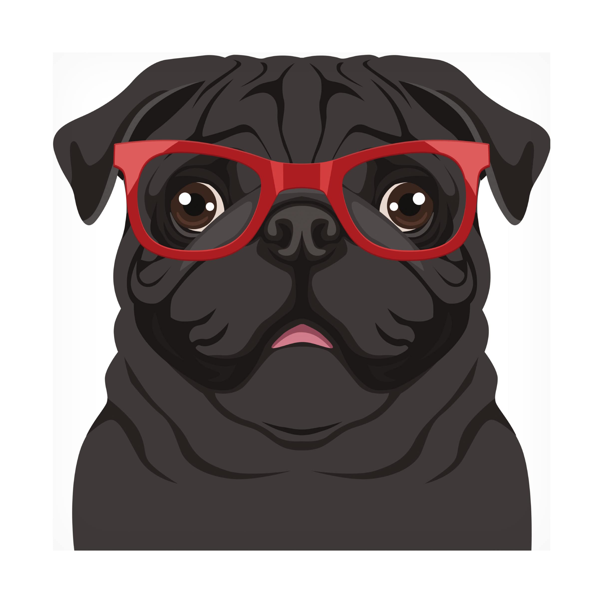 Pug Wearing Hipster Glasses Canvas Art Print - Funny Dog Wall Decor for Living Room, Bedroom & Office - 5-Panel Modern Home Decor by Trademark Fine Art
