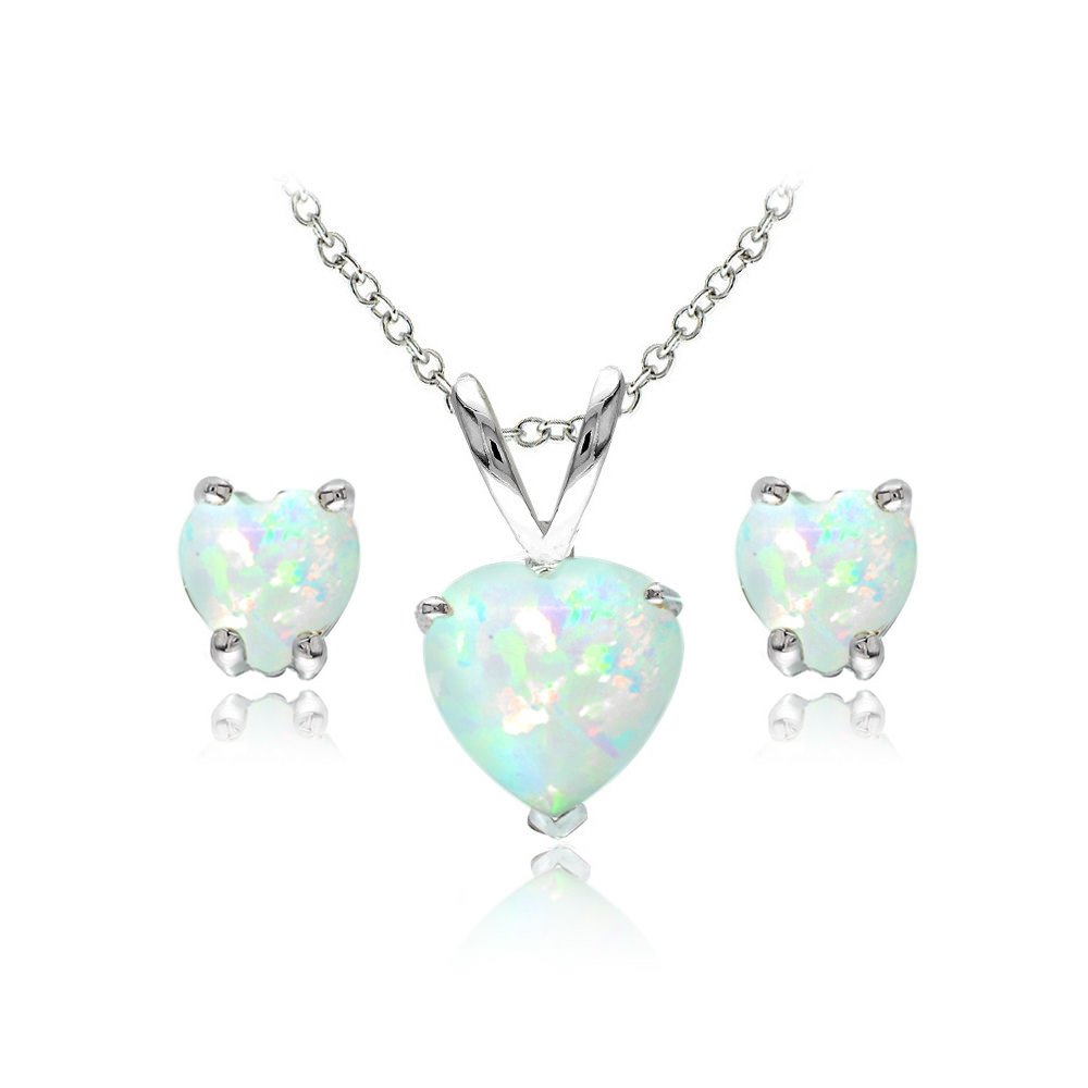 B. BRILLIANT Sterling Silver Heart Necklace & Stud Earrings Set with Genuine/Created/Synthetic Gemstones – Elegant Jewelry Gift for Women & Girls | Perfect for Valentine's Day, Anniversary & Special Occasions