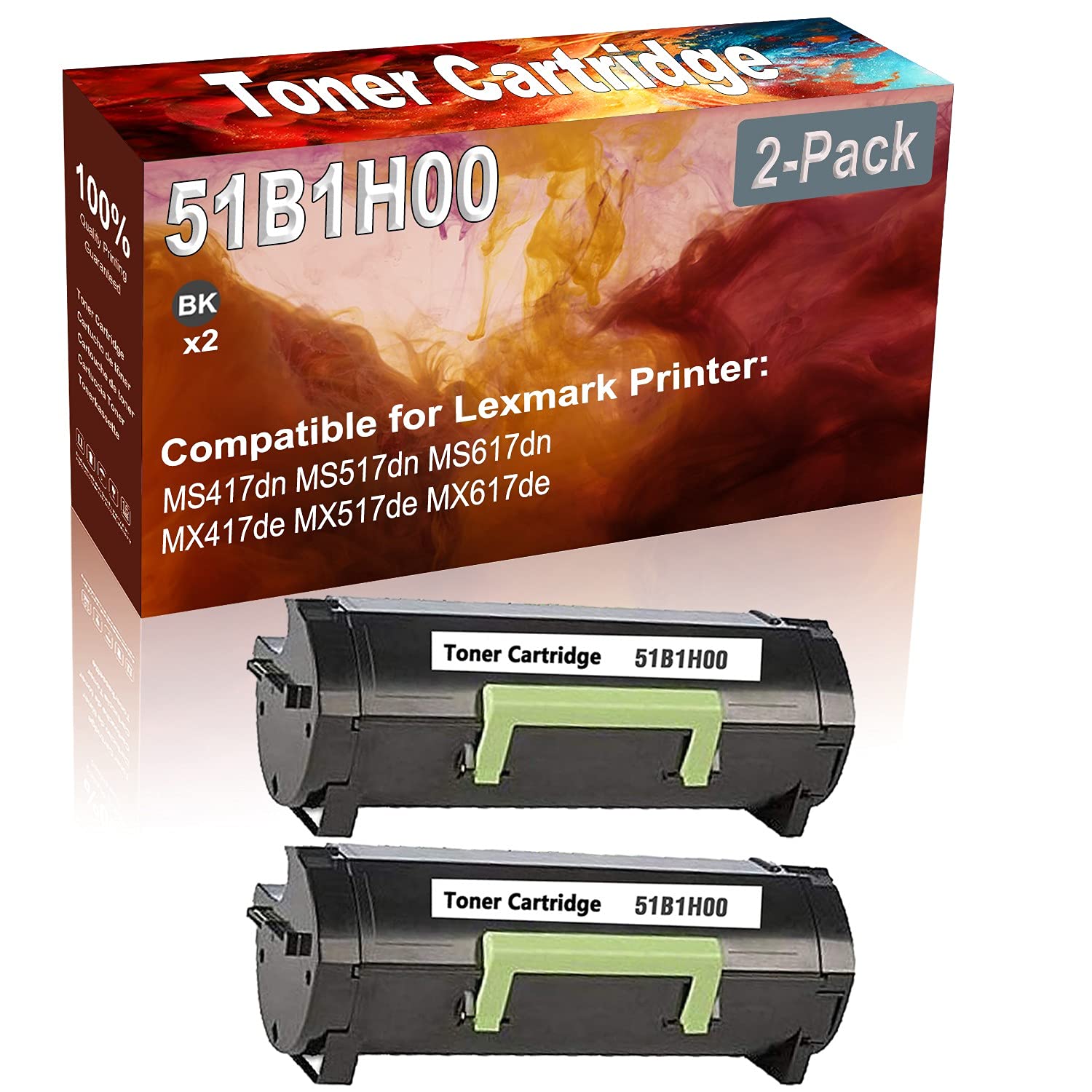 2-Pack High Capacity Black Laser Printer Cartridge - Compatible with MS417dn MS517dn MS617dn MX417de MX517de MX617de - Replacement for 51B1H00/51B0HA0 - Perfect for Office & Home Printing Needs
