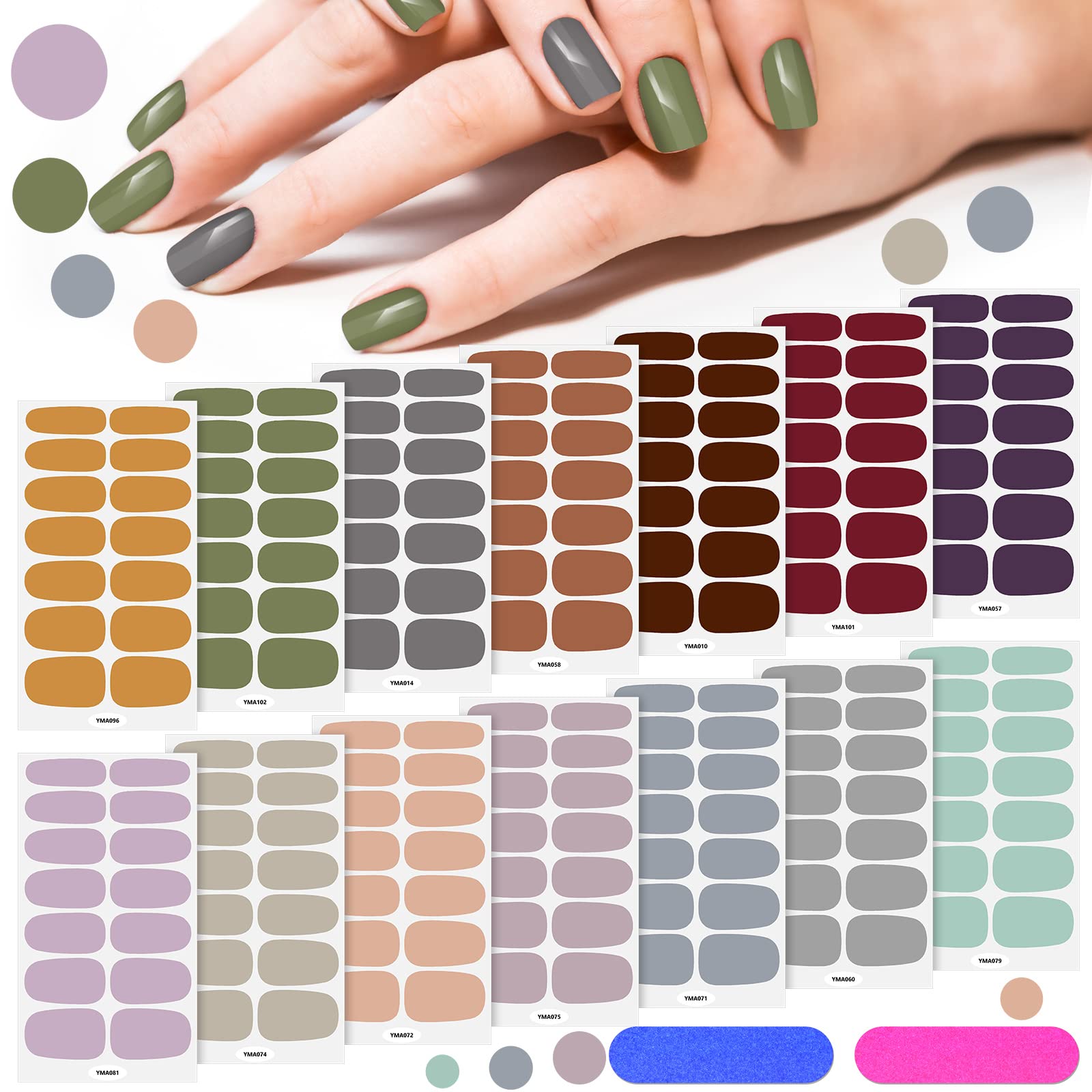 14 Sheets Self-Adhesive Gel Nail Wraps - Solid Color Nail Strips Stickers for Manicure, DIY Nail Art Decals with 2 Nail Files - Classic Colors for Women & Girls | Perfect for Home Manicures, Parties & Gifts