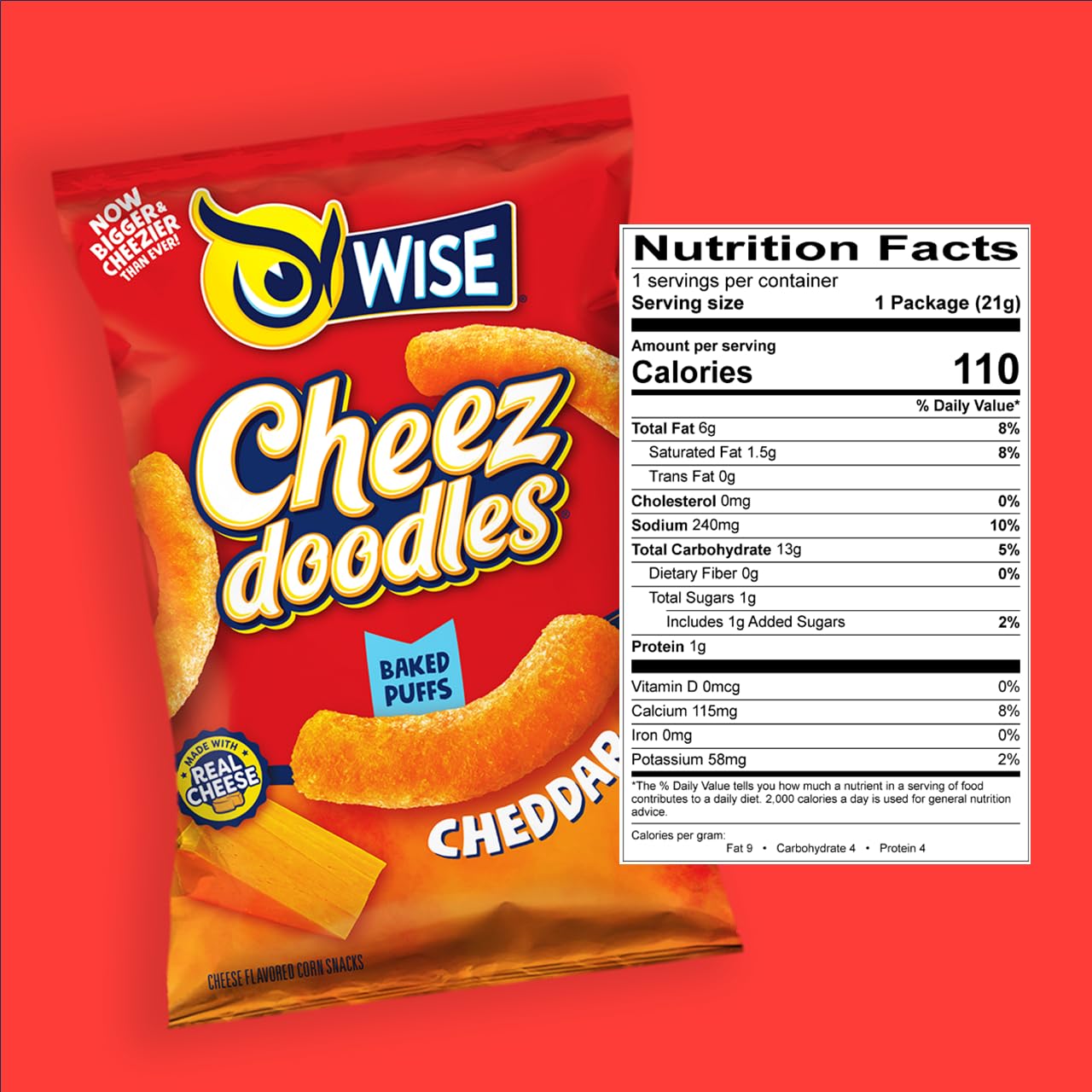 Wise Snacks Baked Cheez Doodles - Real Cheddar Cheese Puffs, Gluten Free, 0g Trans Fat, No Preservatives, 3.25oz (12 Pack) - Perfect for Parties, Movie Nights & School Lunches