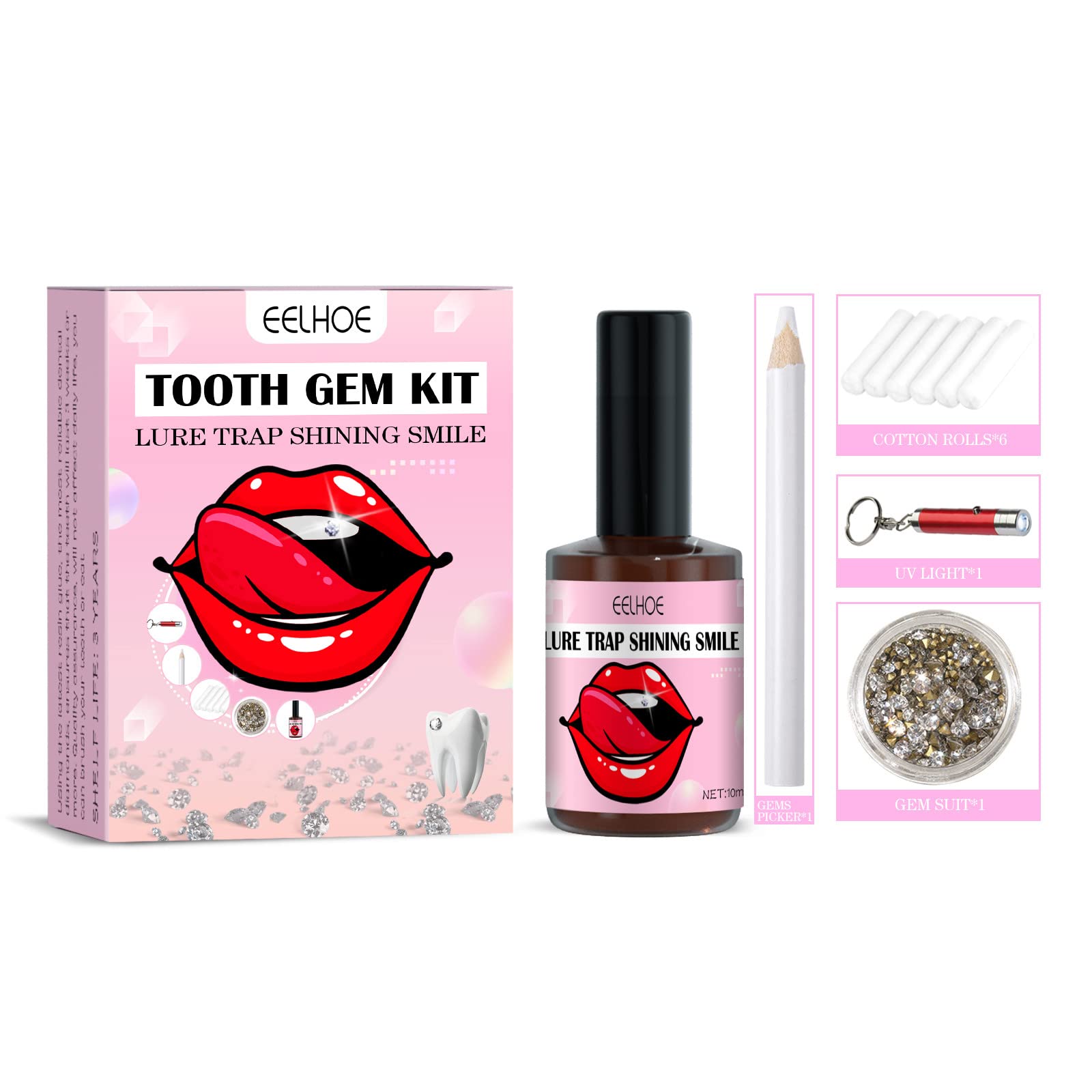 DIY Teeth Gems Kit - Professional 20-Piece Tooth Crystal Set with Glue, UV Light & Gem Picker - Starter Tooth Jewelry Kit for DIY Dental Bling - Perfect for Parties, Festivals, and Self-Expression