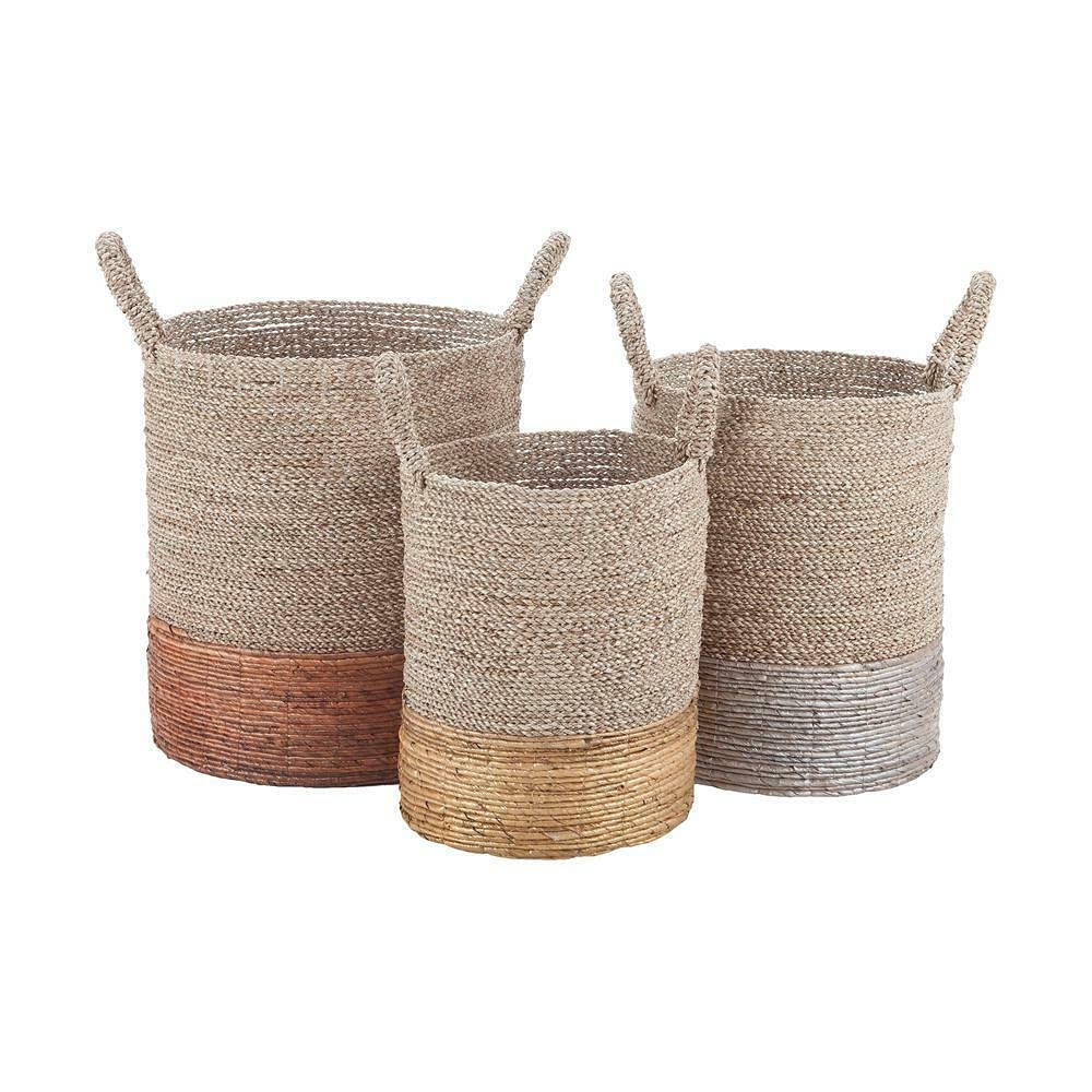 3-Piece Woven Wicker Storage Baskets Set - Decorative Nesting Bins for Home Organization, Shelves & Closet - Small Handmade Rattan Baskets for Bathroom, Bedroom & Living Room Decor