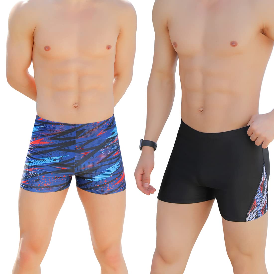 2 Pack Men's Quick-Dry Swim Shorts - Square Leg Swim Trunks with Drawstring for Boys & Youth - Summer Beach Board Shorts for Swimming, Surfing & Water Sports