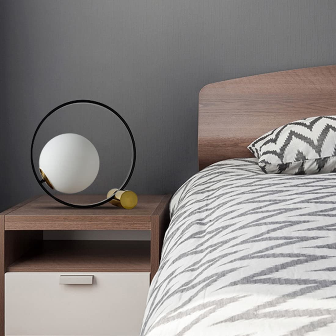 Gold Mid Century Modern Glass Table Lamp - Handblown Glass Orb Shade, Plug-in Nightstand & Desk Lamp for Bedroom, Office, Library - Perfect for Reading, Working & Home Decor
