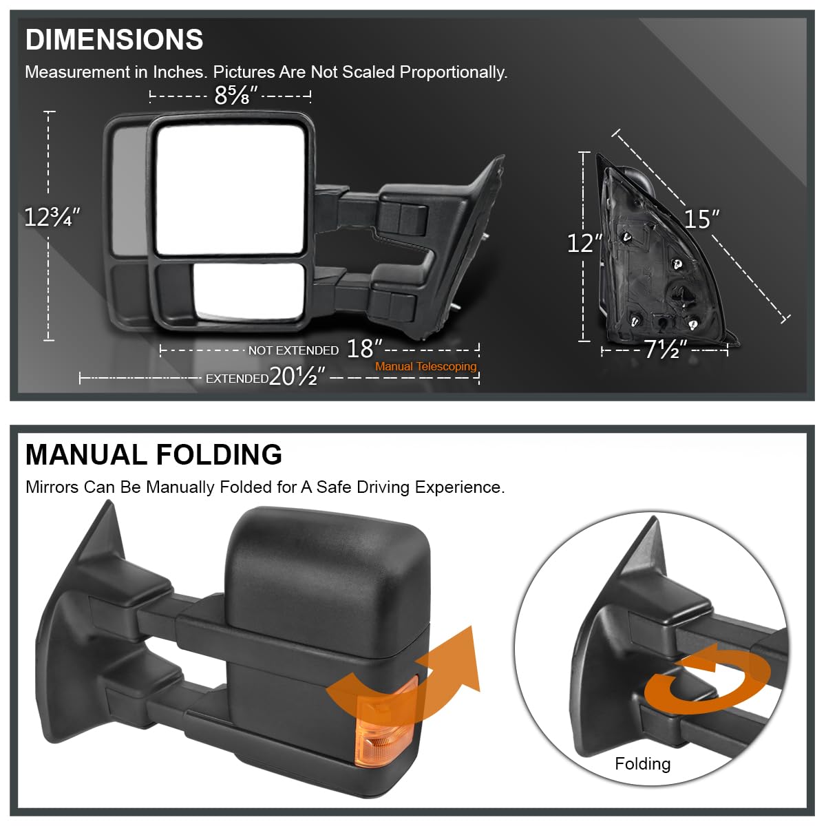 Spec-D Tuning Manual Towing Mirrors with Turn Signal Lights for 2003-2015 Ford F250 Super Duty - Perfect for Enhanced Visibility & Safety While Hauling Trailers or Large Loads
