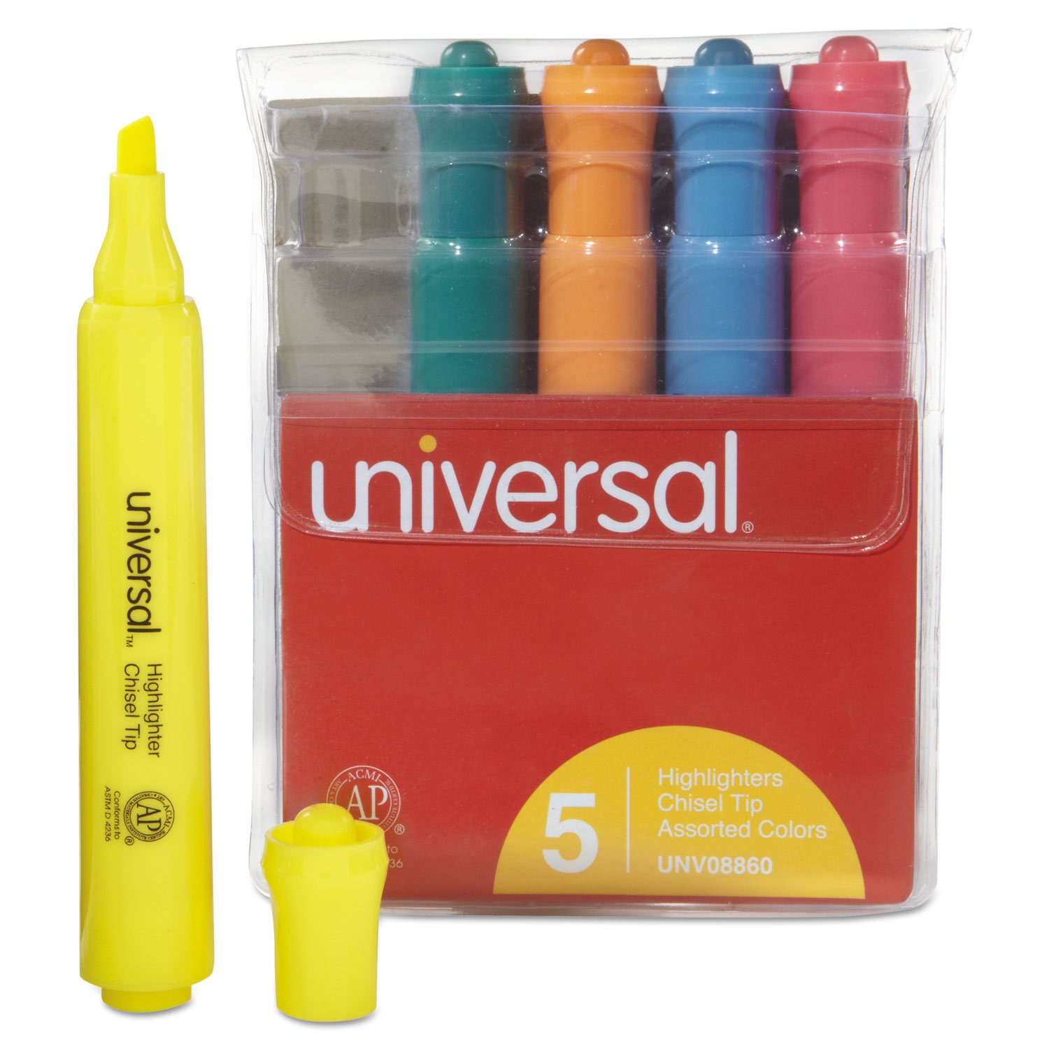 UNV08860 Universal Desk Highlighter - 6 Bright Colors, Chisel Tip for Smooth Highlighting - Perfect for Office, School & Note Taking