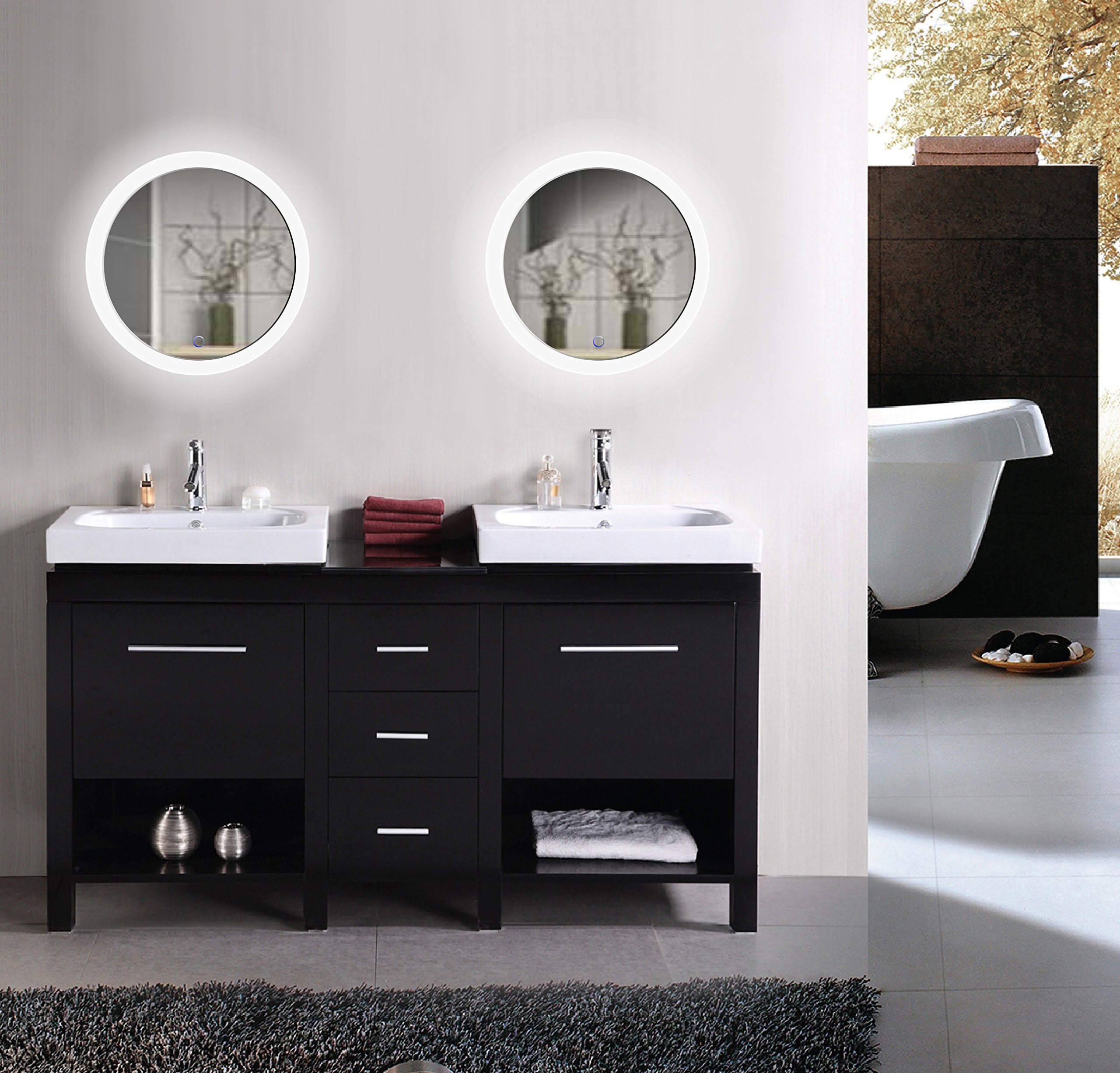 22 Inch LED Bathroom Mirror with Dimmer & Defogger - Round Vanity Mirror with Silver Backed Glass for Modern Bathrooms | Perfect for Makeup, Shaving & Home Decor
