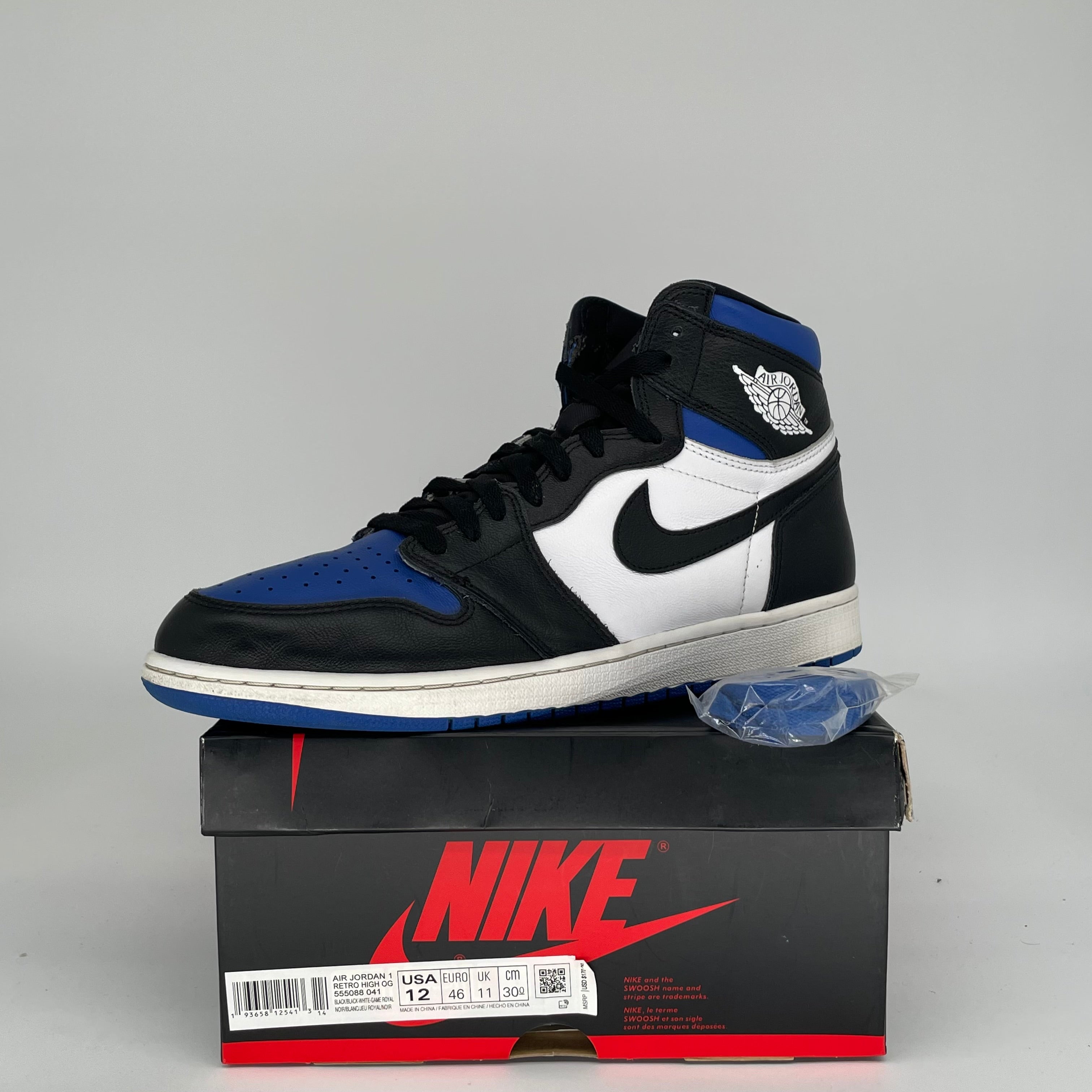AIR JORDAN 1 ROYAL TOE Men's Basketball Shoes Size 12 - 555088-041 Blue Black White | High-Top Sneakers for Streetwear, Sports & Casual Wear