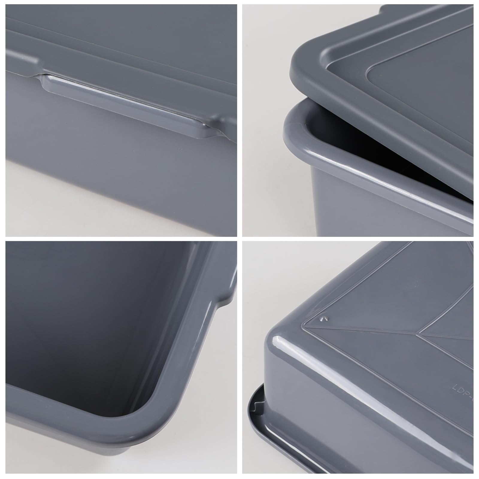 13L Plastic Bus Tray with Lids - Set of 3 Grey Commercial Food Storage Containers for Restaurants, Catering & Meal Prep | Durable Stackable Tote Boxes for Kitchen Organization & Transport