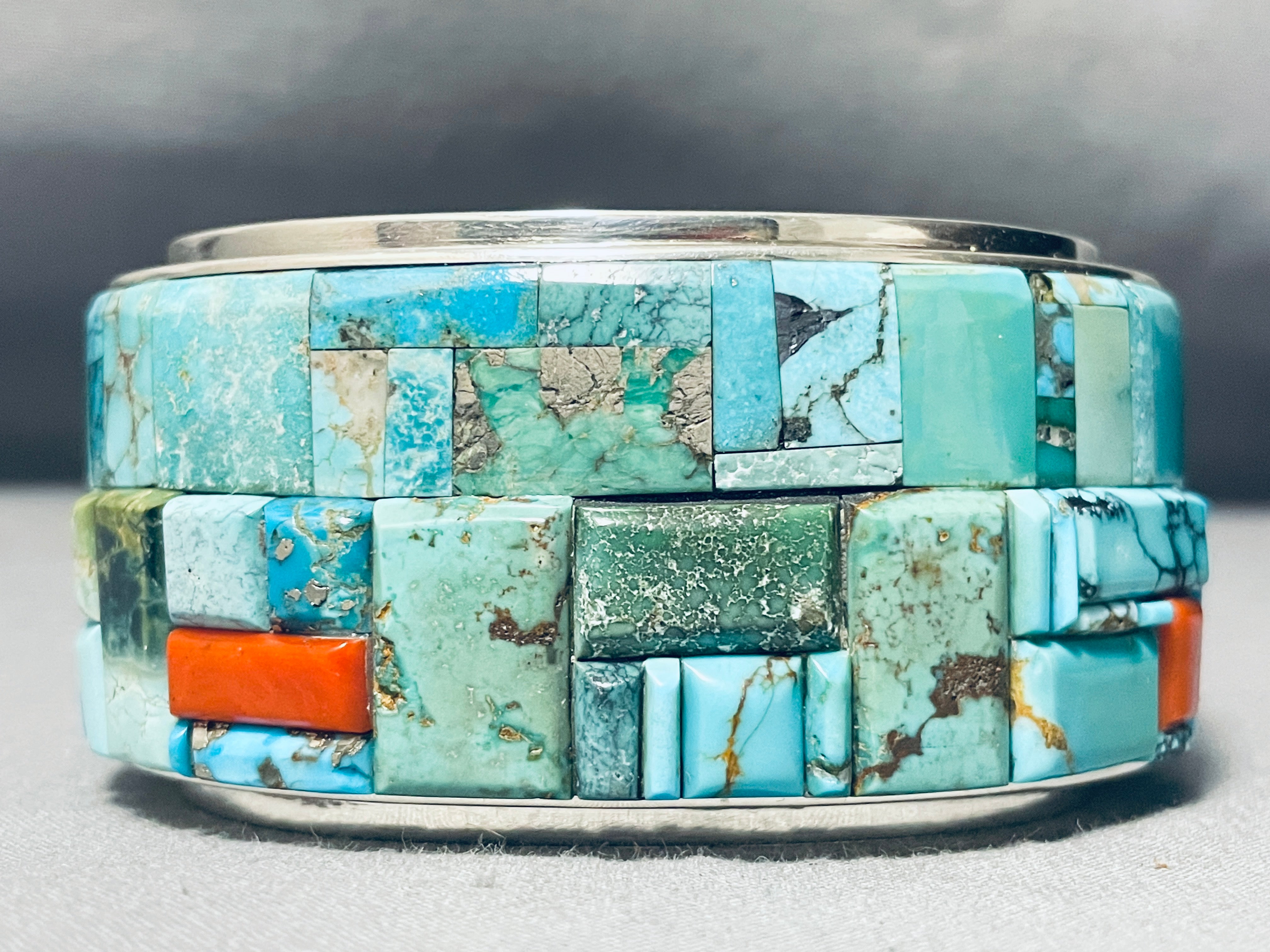 Authentic Navajo Turquoise & Sterling Silver Coral Bracelet - 107g Heavyweight Handmade Jewelry for Women, Boho Chic Accessory for Festivals & Special Occasions