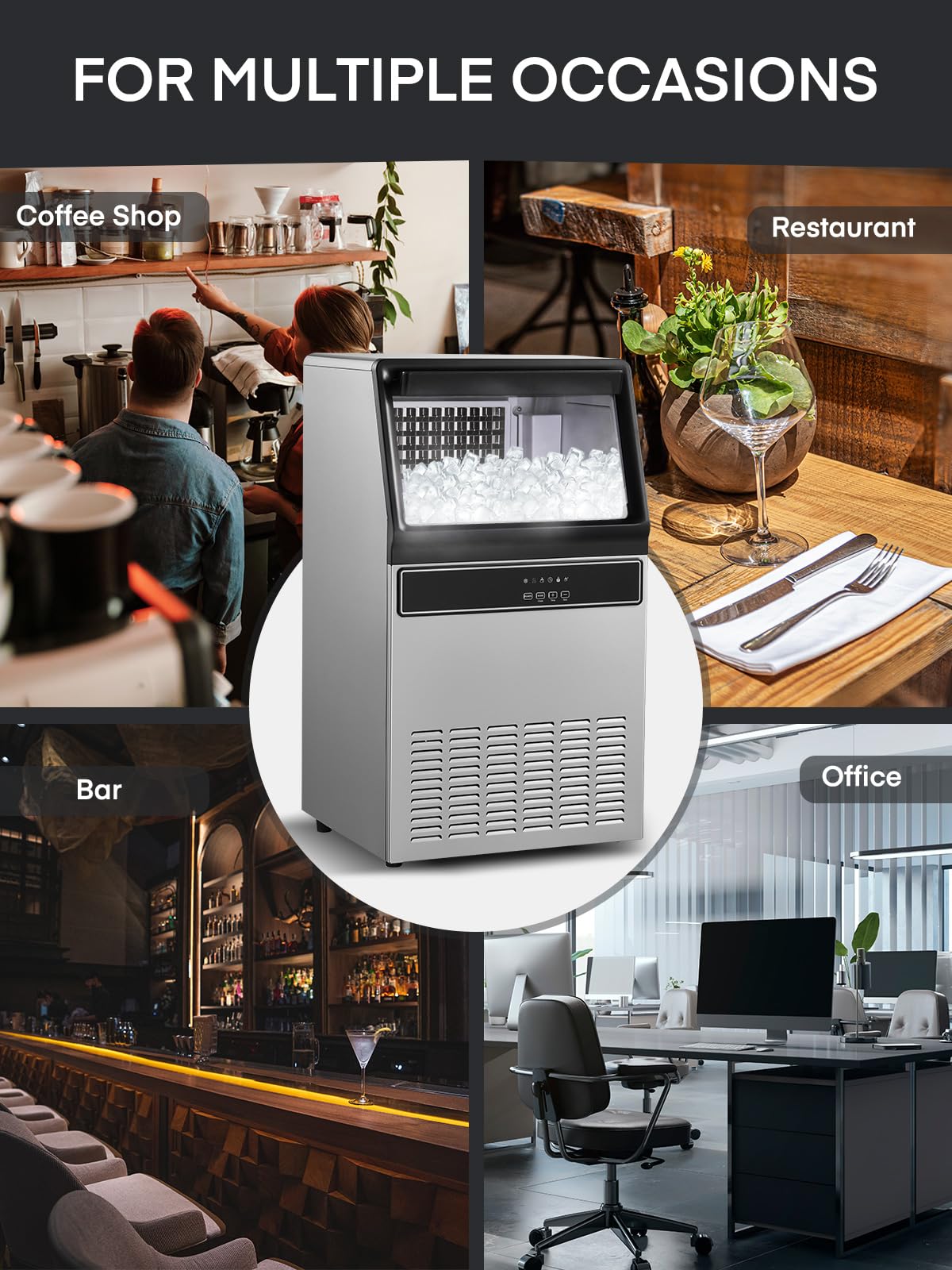 150lbs/24h Commercial Ice Maker Machine - Stainless Steel Under Counter Ice Machine with 33lbs Storage Bin - Freestanding Heavy Duty Ice Maker for Restaurants, Bars, Cafes & Hotels - Perfect for Cocktails, Beverages & Food Service