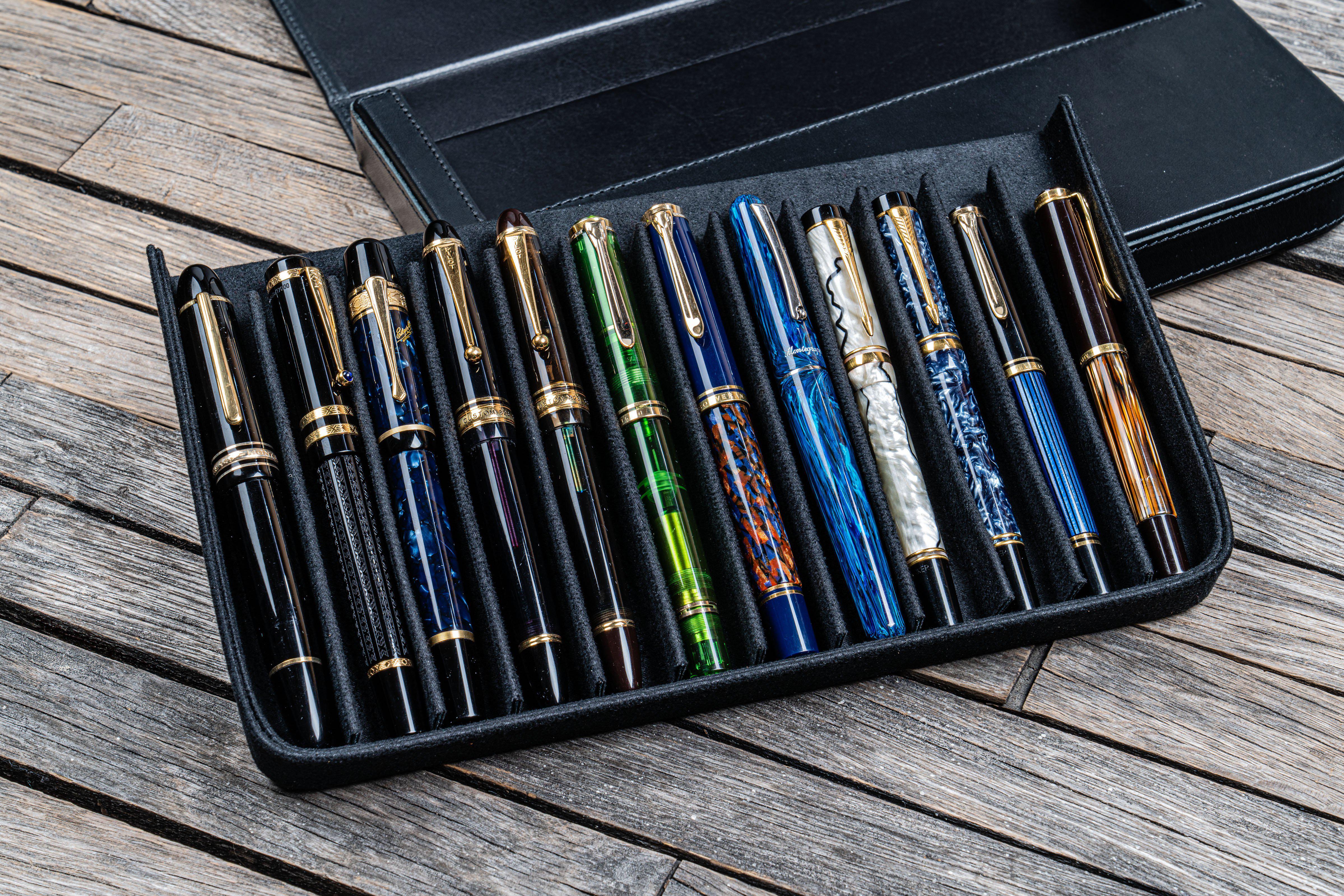 Premium Leather 12-Slot Hard Pen Case with Removable Tray - Black | Luxury Pen Storage for Writers, Artists & Professionals | Perfect for Office, School & Travel