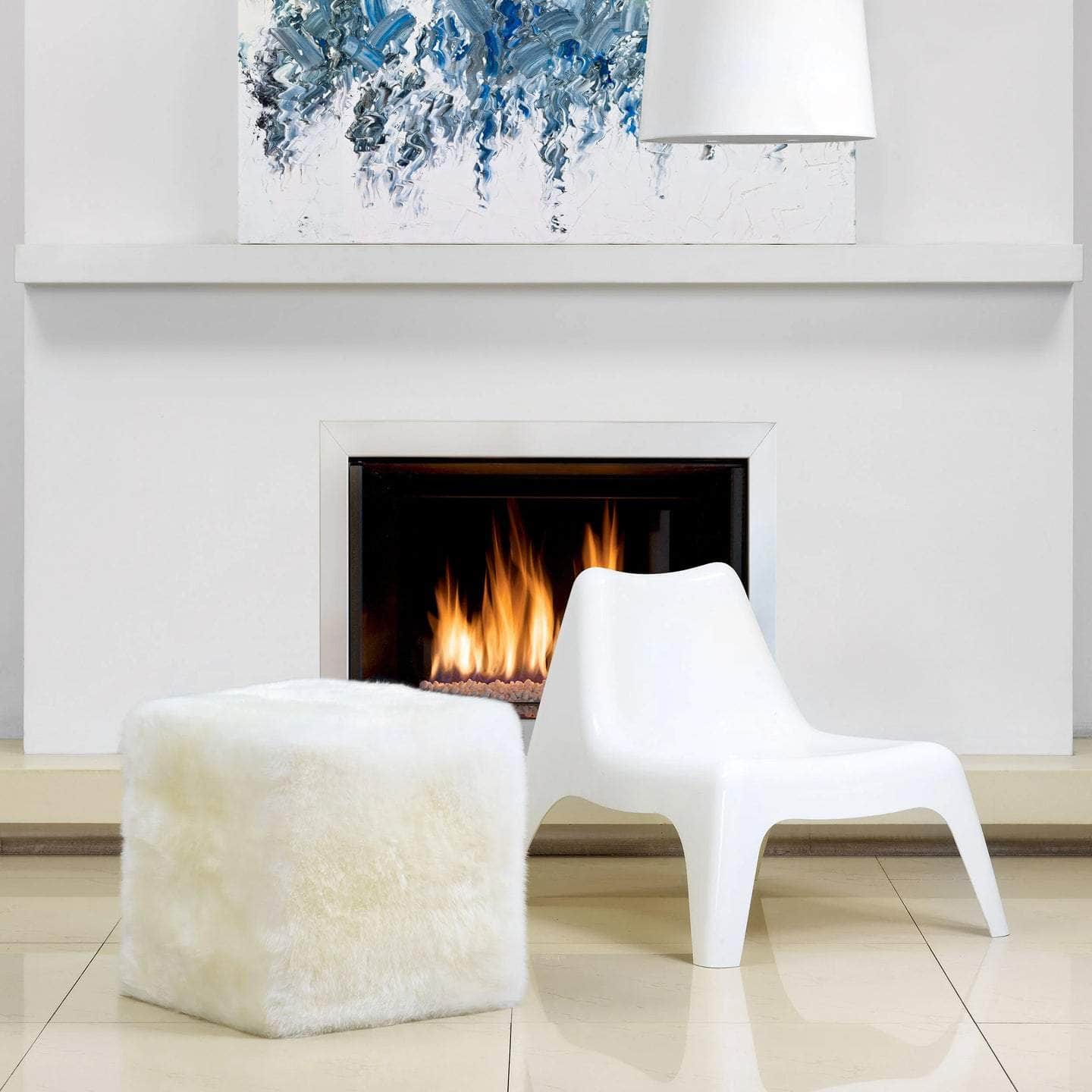 Ivory Cube Sheepskin Pouf Ottoman - Soft & Stylish Footrest for Living Room, Bedroom, or Nursery Decor
