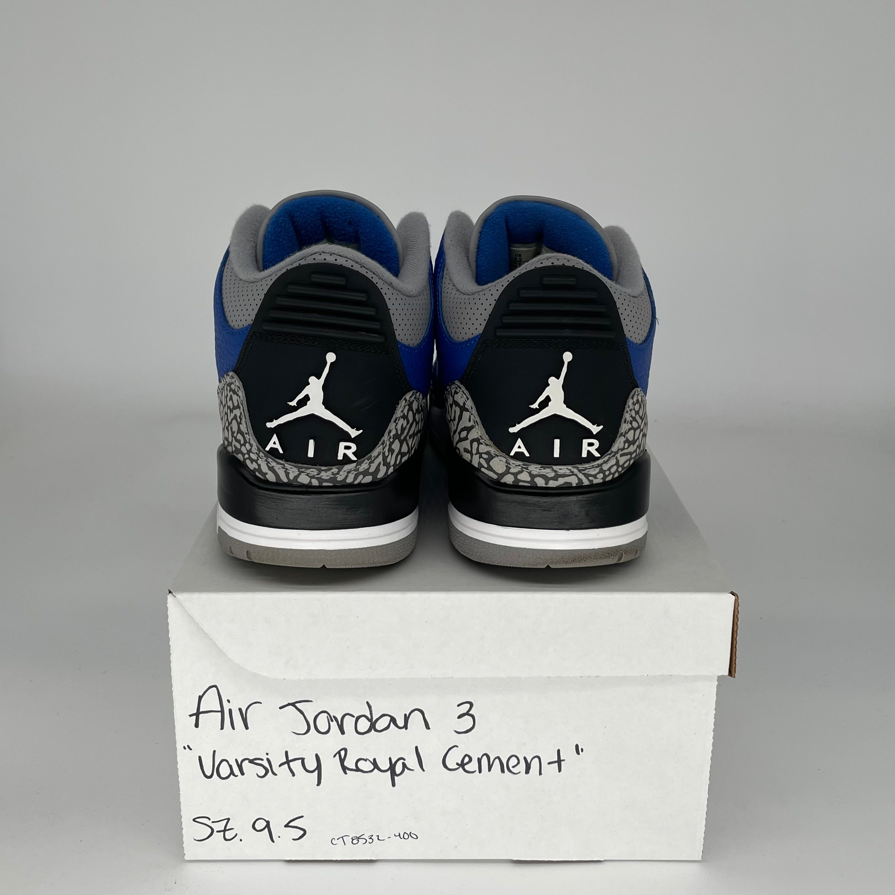 AIR JORDAN 3 VARSITY ROYAL CEMENT Retro Sneakers - Men's Size 9.5/Women's Size 11 - Style CT8532-400 - Basketball Shoes for Streetwear & Casual Outfits