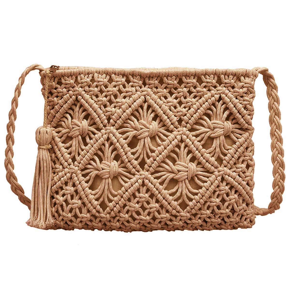 Van Caro Handwoven Cotton Straw Shoulder Bag - Bohemian Crochet Tassel Beach Purse for Women | Perfect for Summer Outings, Vacations & Boho Fashion Accessories
