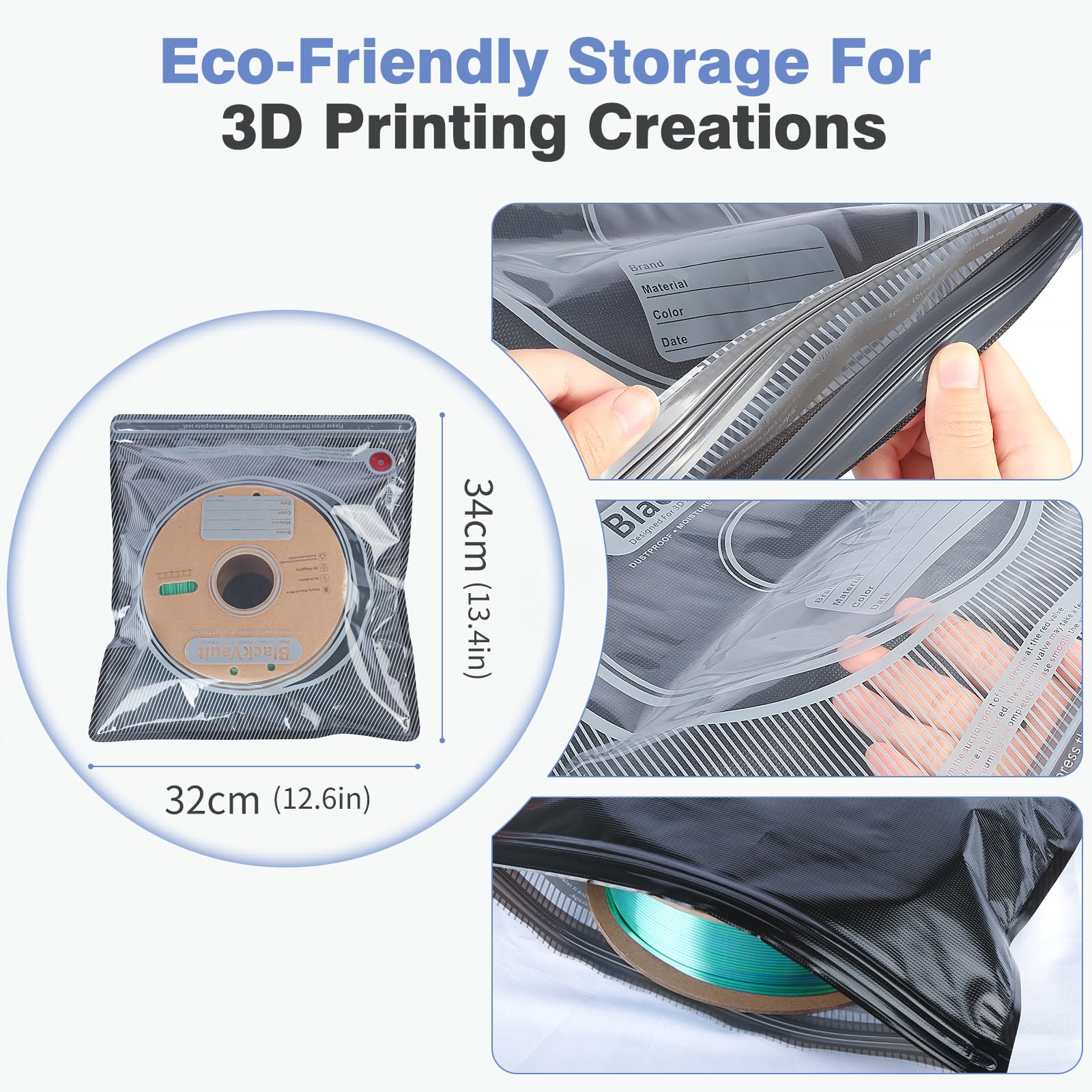 20 Pack Light-Proof Vacuum Sealed Bags with USB Pump for 3D Printer Filament Storage - 12.6 x 13.38 Inch Spool Sealing Bags to Keep Filaments Dry & Clean - Perfect for PLA, ABS, PETG Filament Organization & Long-Term Storage