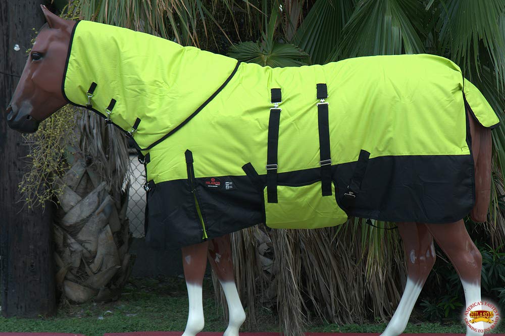 HILASON 1200D Waterproof Winter Horse Blanket with Neck Cover & Belly Wrap - Heavy Duty 66