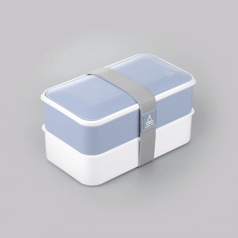 Bento Tek 41oz Blue & White Buddha Lunch Box with Utensils & Sauce Cup | 7.25