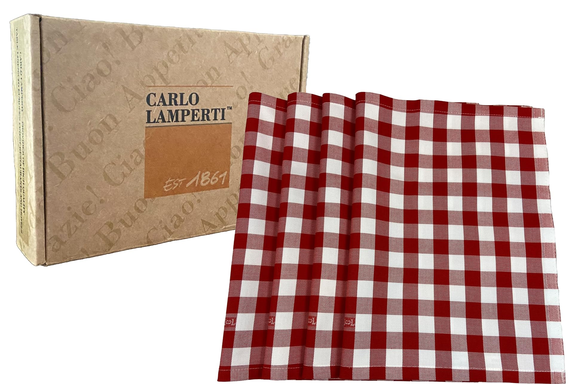 Premium Gingham Check Table Placemats Set of 4 - 100% Cotton Red Plaid Dining Mats 20x14 Inches by Carlo Lamperti Italy | Machine Washable Minimalist Fabric Place Settings for Kitchen, Dinner Party & Holiday Decor