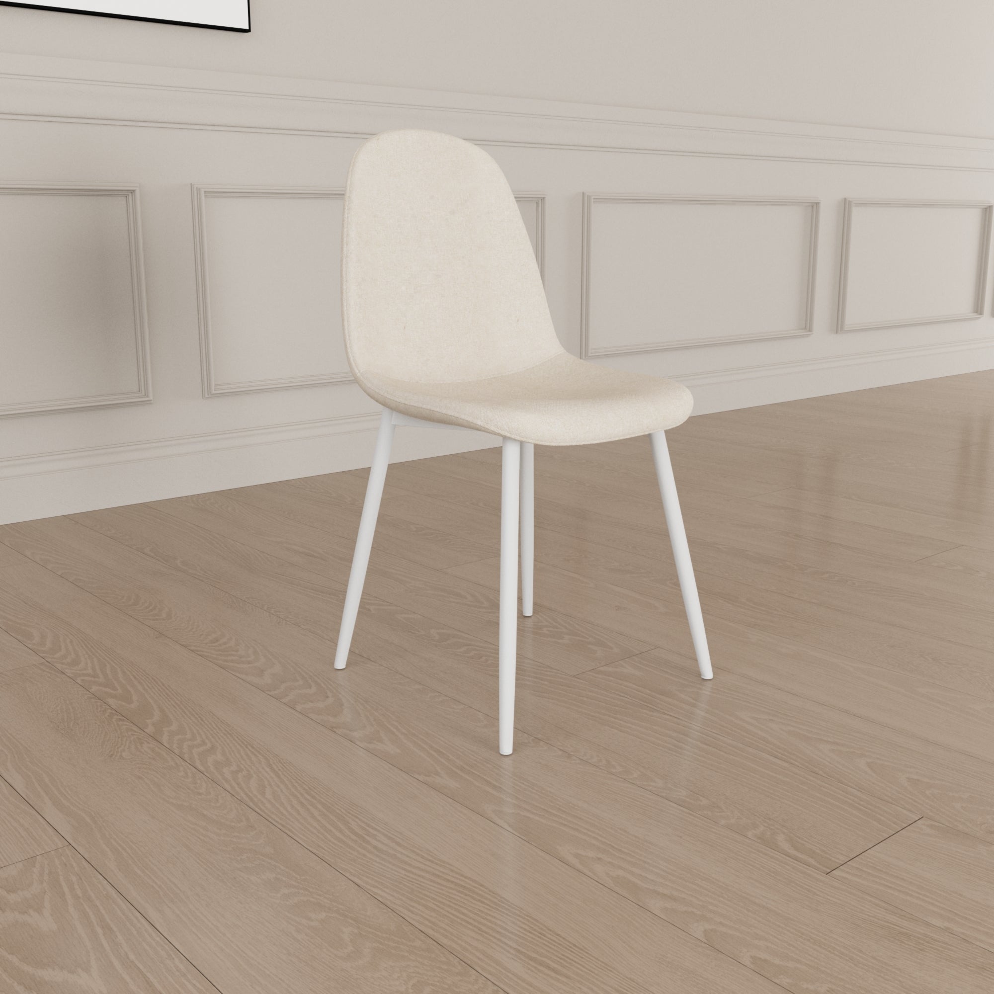 Modern Dining Chair Set of 4 - Linen Upholstered Spoon Back Accent Chairs with White Metal Legs for Kitchen & Dining Room - Beige | Perfect for Home Decor, Small Spaces & Entertaining Guests
